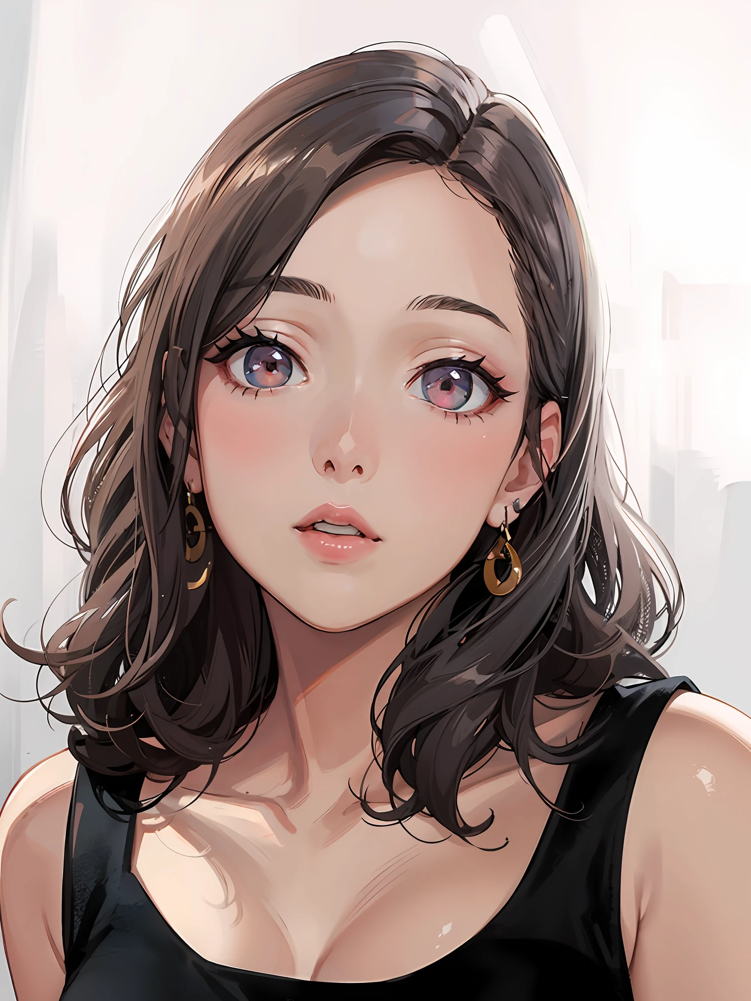 Arad woman posing for photo in black blouse and earrings, 2 8 years old, 2 7 years old, professional profile picture, 2 9 years old, headshot profile picture, A young Asian woman, Women with short hair, Korean girl, xintong chen, 2 3 years old, with round face, 3 2 - year - old, 3 0 years old woman,High Picture Quality
