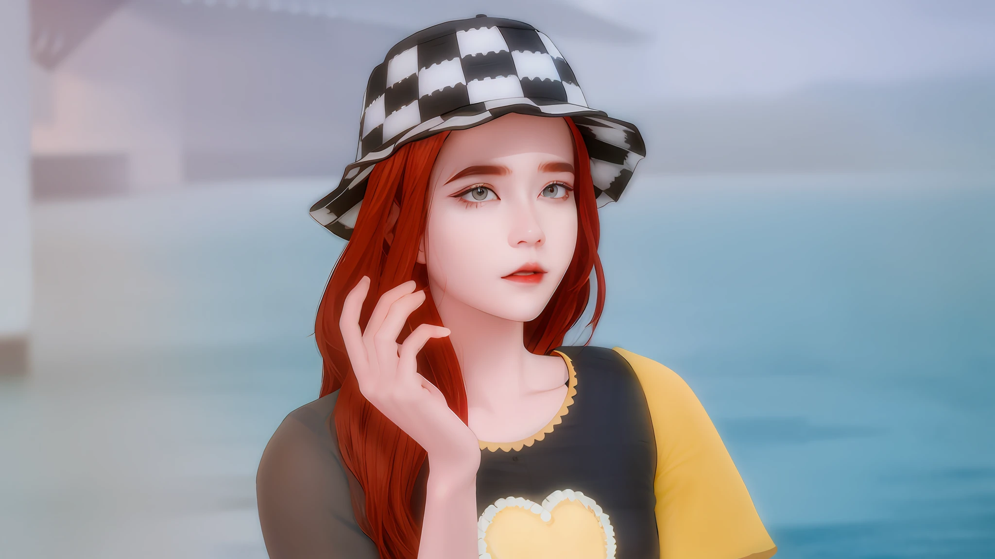 tmasterpiece,(真实感:1.4),best qualtiy,beautiful light up,(Ulzzang-6500:0.5),makima \(chainsawman\),(red hair)+(Long hair)+(By bangs),Gray-blue eyes,RAW photos, 8K UHD, filmgrain