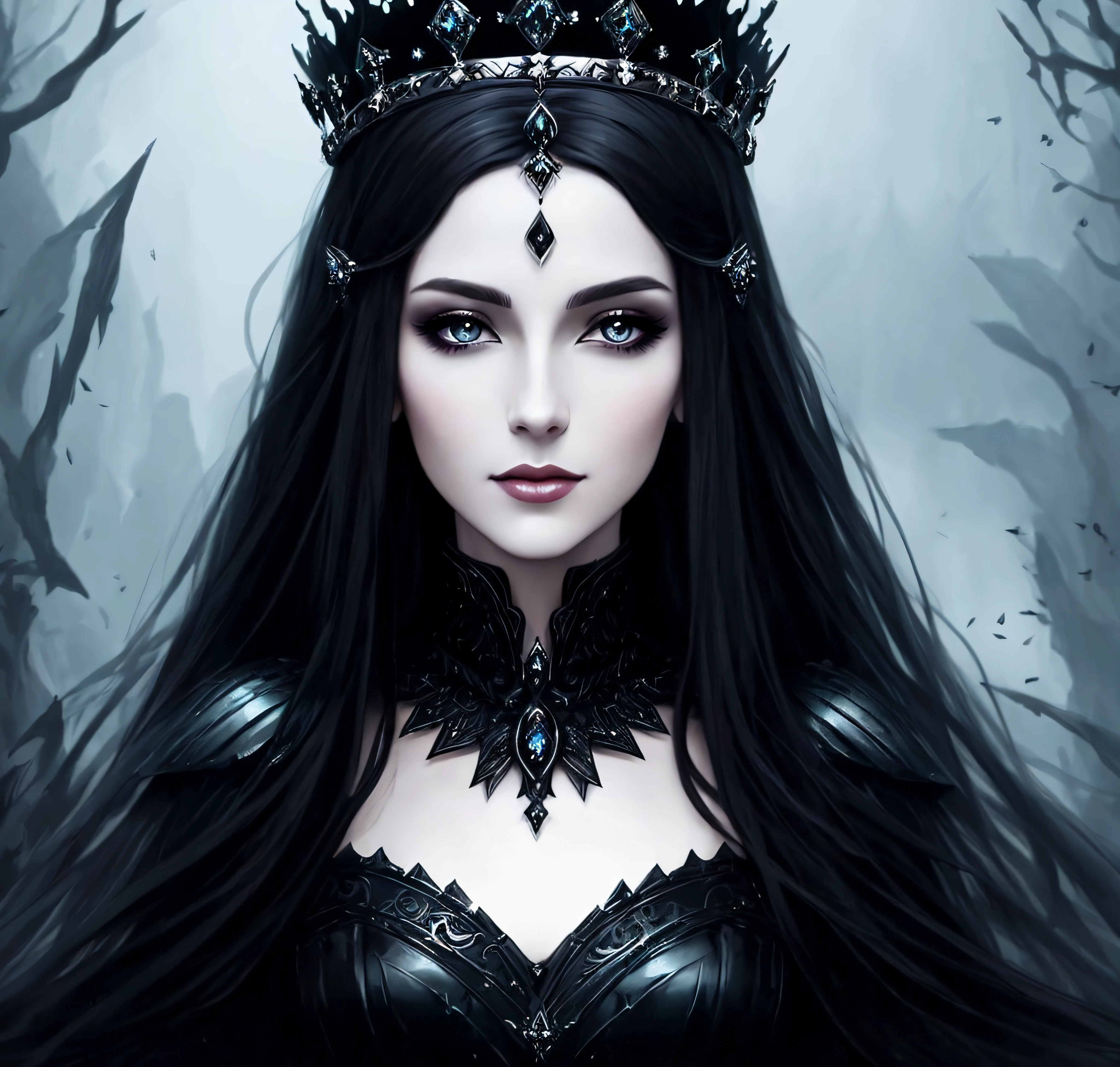 a close up of a woman wearing a crown and a black dress, dark fantasy style art, fantasy art style, a beautiful fantasy empress, epic fantasy art style hd, ((a beautiful fantasy empress)), epic fantasy art style, gothic princess portrait, gothic fantasy art, digital 2d fantasy art, beautiful and elegant