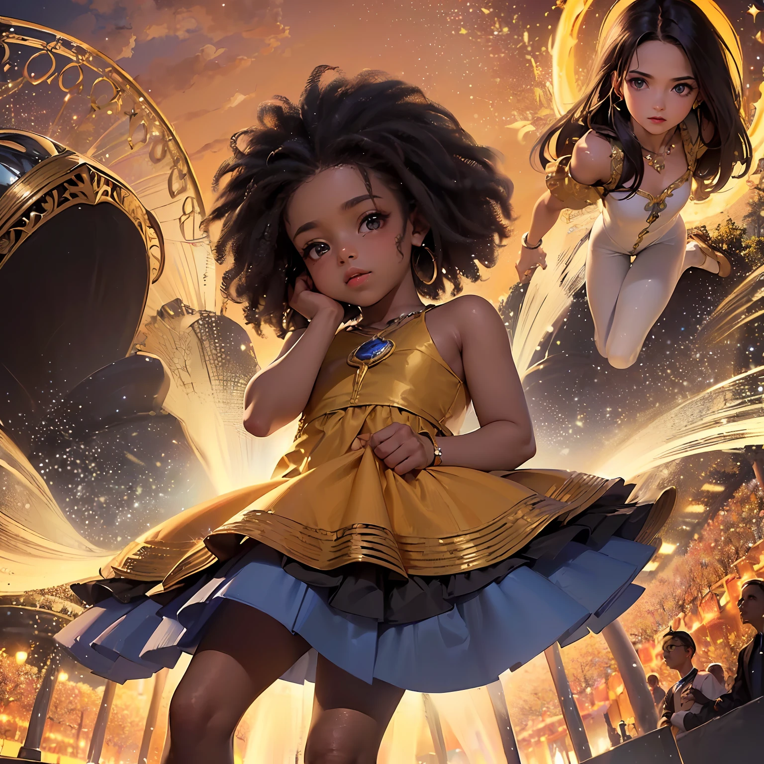 (((corpo inteiro))), de ((((Cute African-American Baby)))), ((Collants de ballet rosa)), ((cor da pele marrom muito escuro)), olhos grandes, cabelo estilo cacheado, dark lighting background, Close-up,amusement park, Feliz, Feliz, qualidade perfeita, Foco claro (desordem - casa: 0.8), (obra-prima: 1.2), (((realista: 1.2))), (((dia ensolarado))), (((Nuvens brancas))), Pista: 1.2, tree, (((Estrela Cadente))), Small Water Hole, (((Reflexo))), Sombreado, (((Luz Solar))), Grande Angular, Melhor Qualidade, 8K, Perspectiva, (((Profundidade de Campo))), alta resolução, Detalhes Finos, Ultra Detalhe, foco nítido,  (((((BRIGHT AND STYLISH BALLET OUTFIT with sparkles)))) (((flores,))) Field with blue sky, (((lago,))) (((flor))) tiara, pearl earrings, colar brilhante, (((olhos perfeitos,))), (((each of the trees, borboletas voando))) ((perucas de fadas)), rapunzel, rainbowart