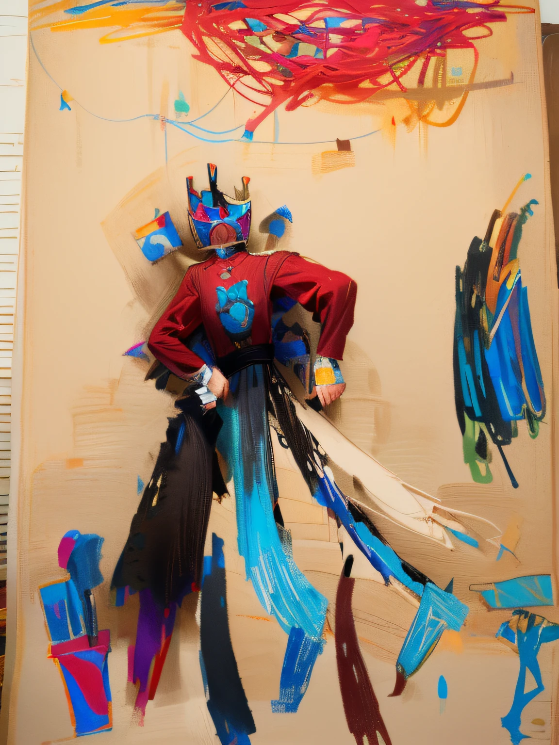 A painting of a woman in a blue dress and a red blouse, inspired by Georg Baselitz, painting of a knight, inspired by Georg Baselitz, by Tony Tuckson, inspired by Jack Butler Yeats, drawing, author:anato finnstark, inspired by Quentin Blake, inspired by George Cruikshank, a child's drawing, Inspired by Yves Tanji