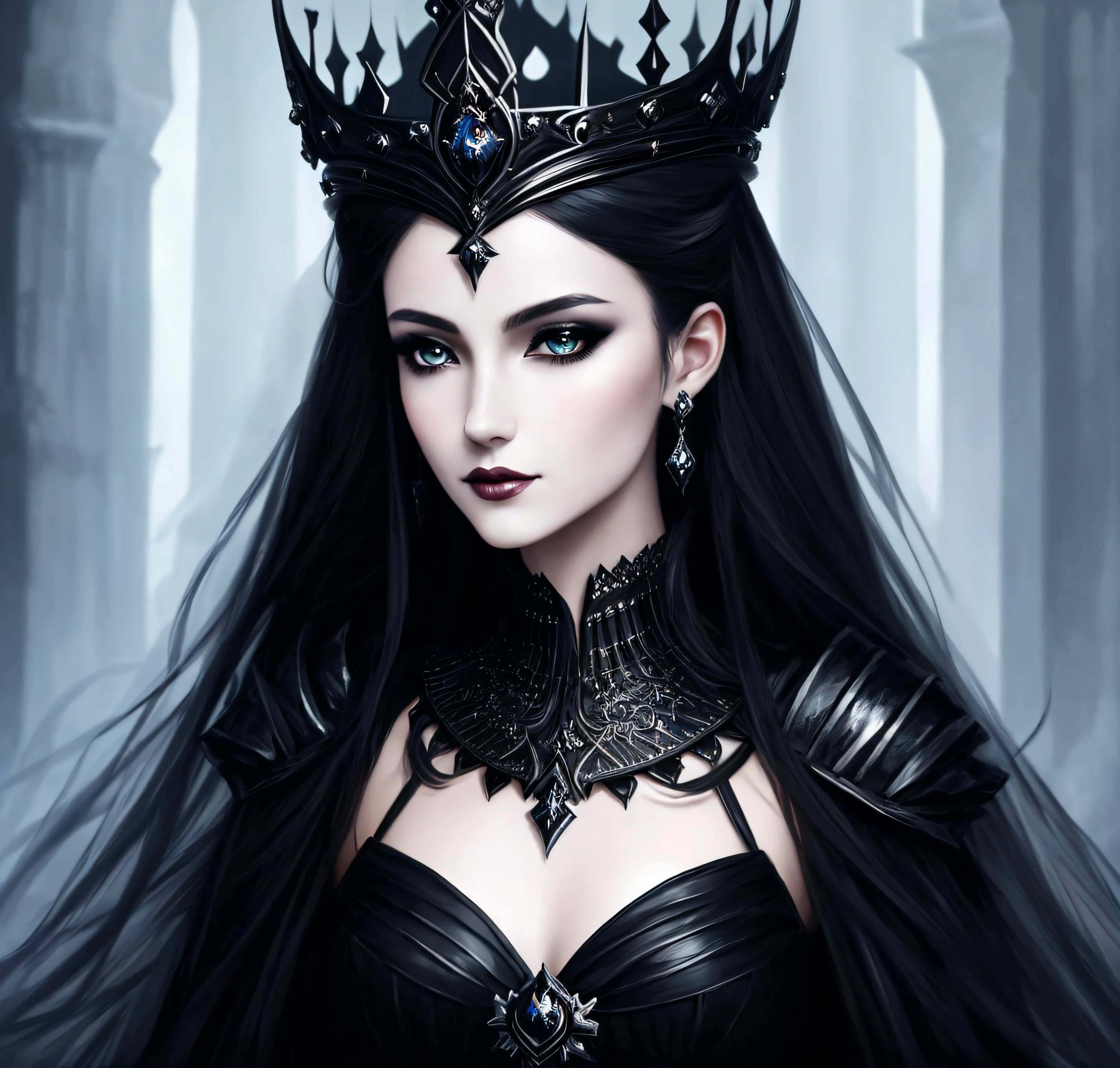 a close up of a woman wearing a crown and a black dress, dark fantasy style art, fantasy art style, a beautiful fantasy empress, epic fantasy art style hd, ((a beautiful fantasy empress)), epic fantasy art style, gothic princess portrait, gothic fantasy art, digital 2d fantasy art, beautiful and elegant