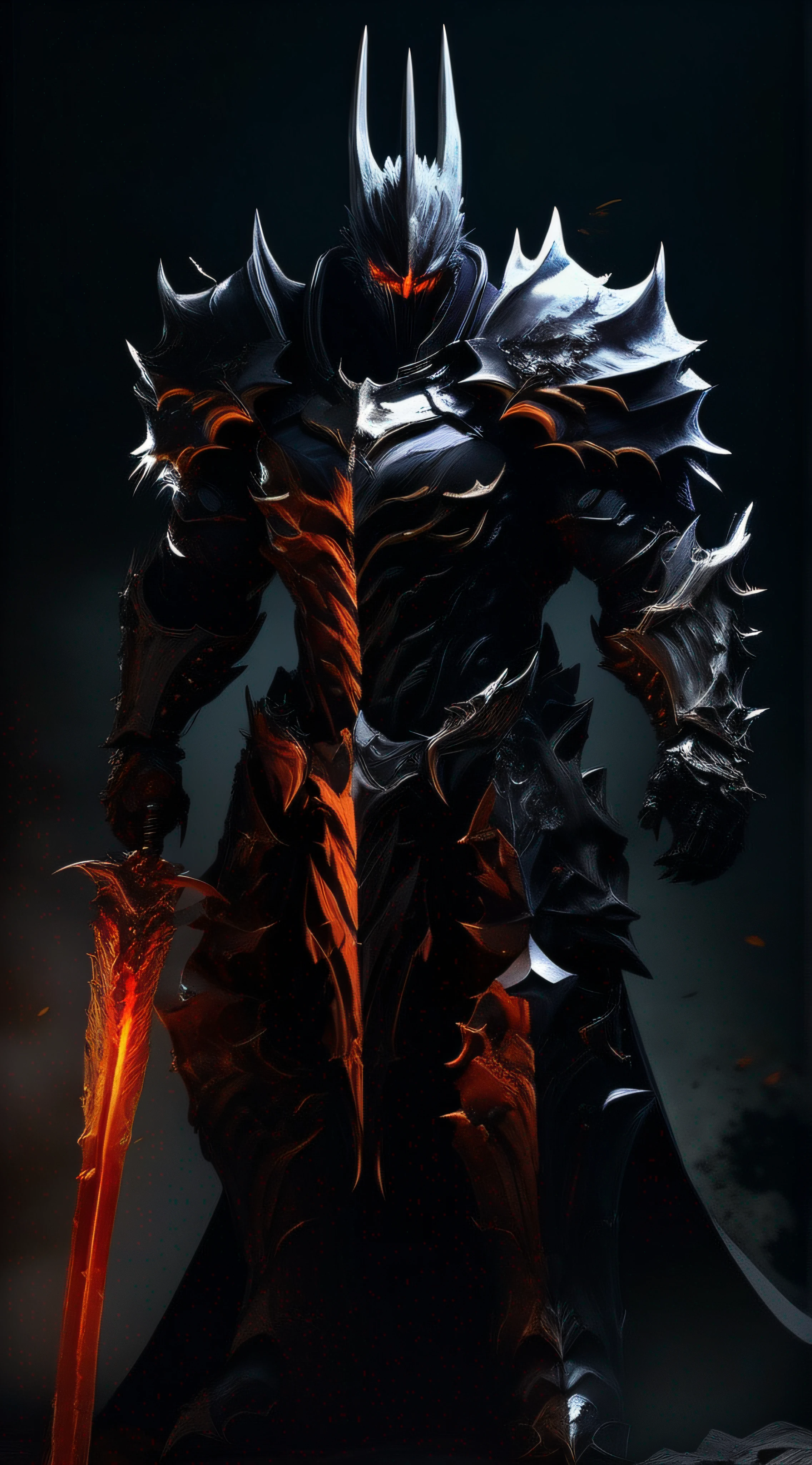 An image of Alphard of a Protos dressed as a Dark Knight and holding a long sword, deathwing, concept art by Arthur Pan, Artstation contest winner, conceptual art, square enix cinematic art, elden ring cinematic lighting, darksiders style, unreal engine', elden ring boss, Diablo digital concept art, light coming off of the armor, inspired blizzard games, Protoss, Blizzard movies, unreal engine 5 4 k uhd image, shadowbringers cinematic