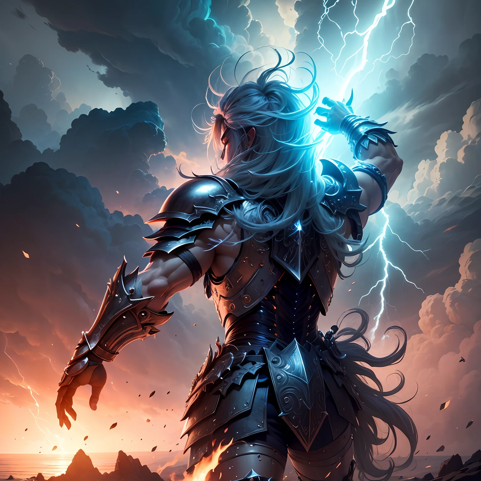 (extremely detailed CG unity 8k wallpaper,masterpiece, best quality, ultra-detailed),VALHALLA CALLING, epic battle, warriors, shining armor, divine light, thunder, lightning, swirling clouds, intense action, dynamic poses, powerful energy, mythical creatures. --auto