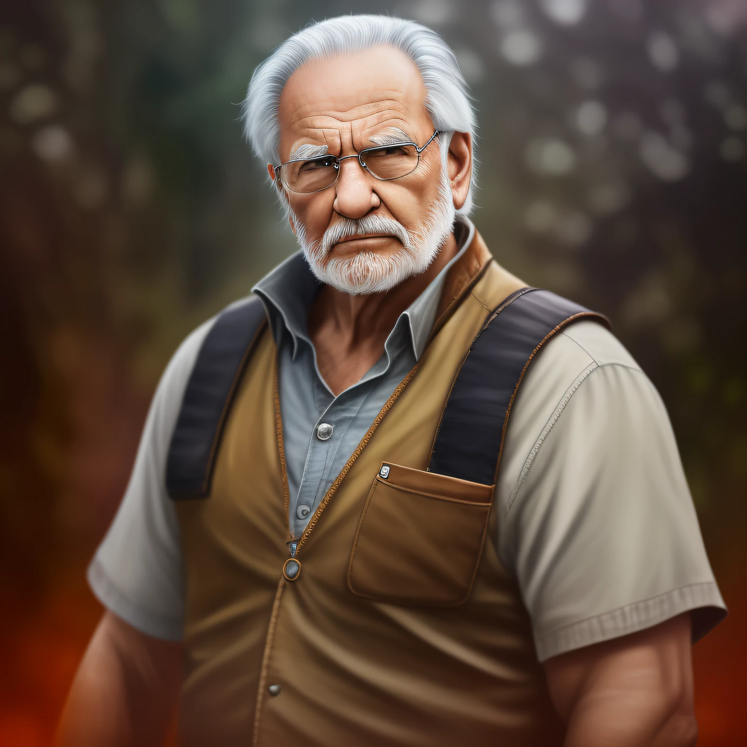 Epic, realistic, high-quality art from an old man, rezando