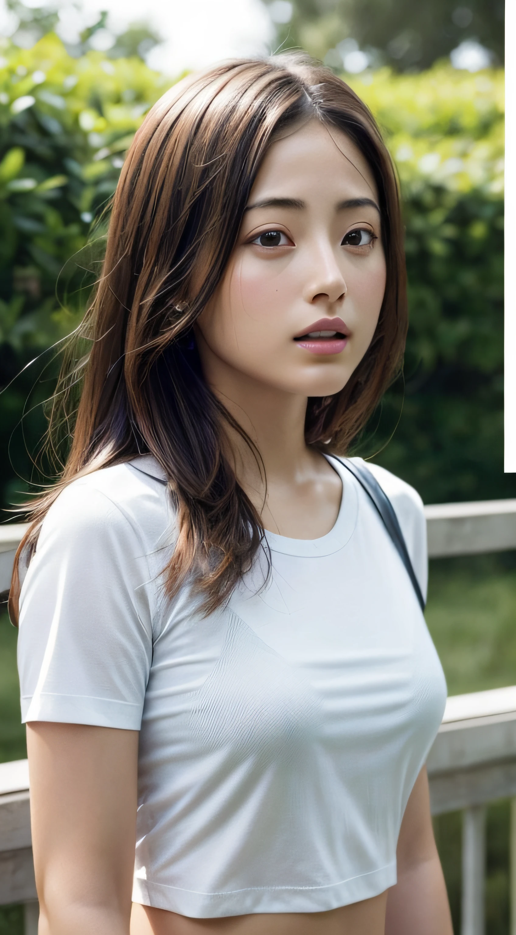doress、(Photorealsitic:1.4)、(hyper realisitic:1.4)、(realisitic:1.3)、(Smooth lighting:1.05)、(Improved lighting quality in movies:0.9)、32K、1girl in、20 years girl、Realistic lighting、Back lighting、Facial light、raytrace、(brightened light:1.2)、(enhanced quality:1.4)、(Top quality real texture skins:1.4)、finely eye、finerly detailed face、Fine quality eye、(Tired, sleepy and satisfied:0.0)、 close up of face、tshirts、(enhance body line mood:1.1)、(Increase the beauty of skin texture:1.1)、((Satomi Ishihara))、The bikini、