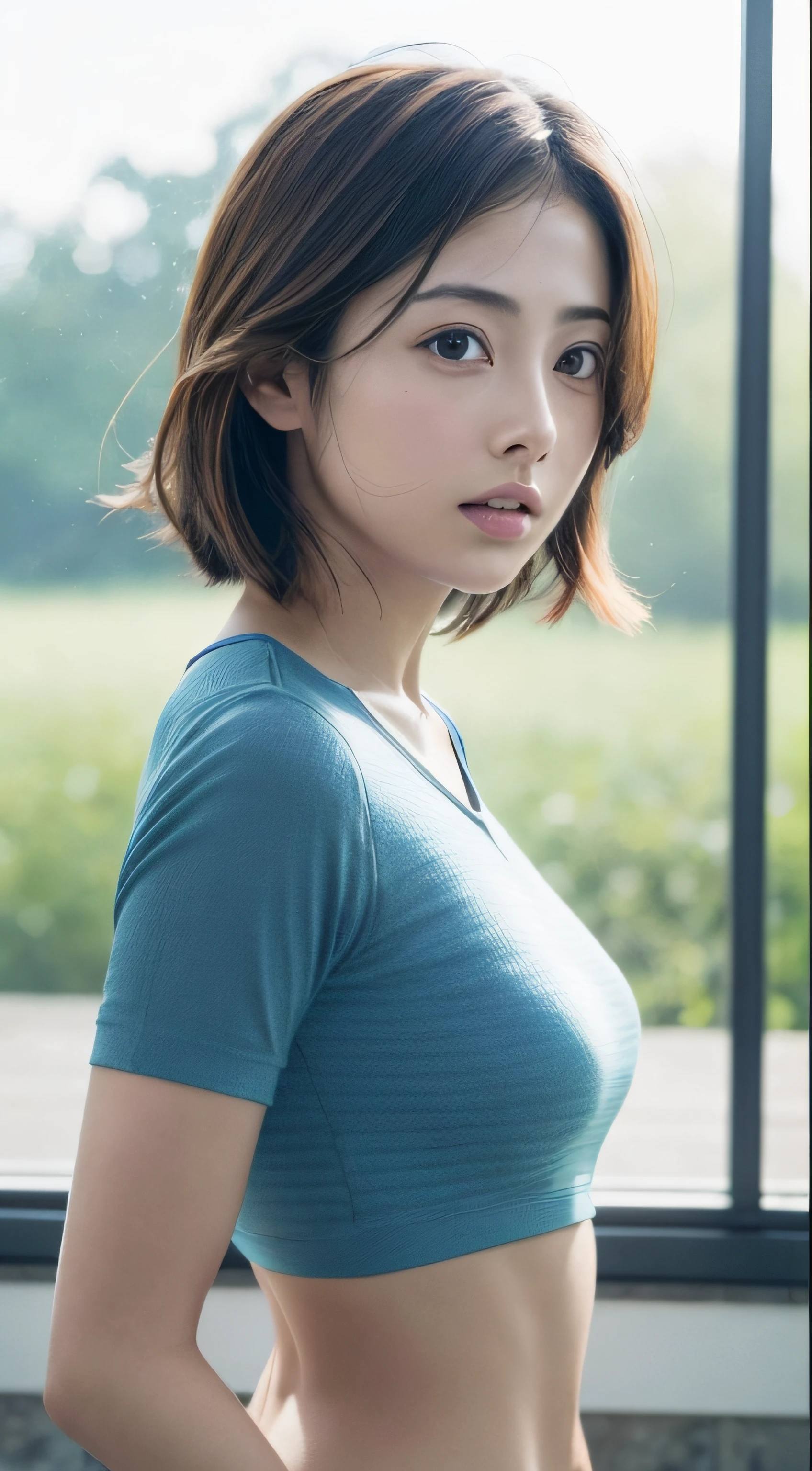 doress、(Photorealsitic:1.4)、(hyper realisitic:1.4)、(realisitic:1.3)、(Smooth lighting:1.05)、(Improved lighting quality in movies:0.9)、32K、1girl in、20 years girl、Realistic lighting、Back lighting、Facial light、raytrace、(brightened light:1.2)、(enhanced quality:1.4)、(Top quality real texture skins:1.4)、finely eye、finerly detailed face、Fine quality eye、(Tired, sleepy and satisfied:0.0)、 close up of face、tshirts、(enhance body line mood:1.1)、(Increase the beauty of skin texture:1.1)、((Satomi Ishihara))、The bikini、