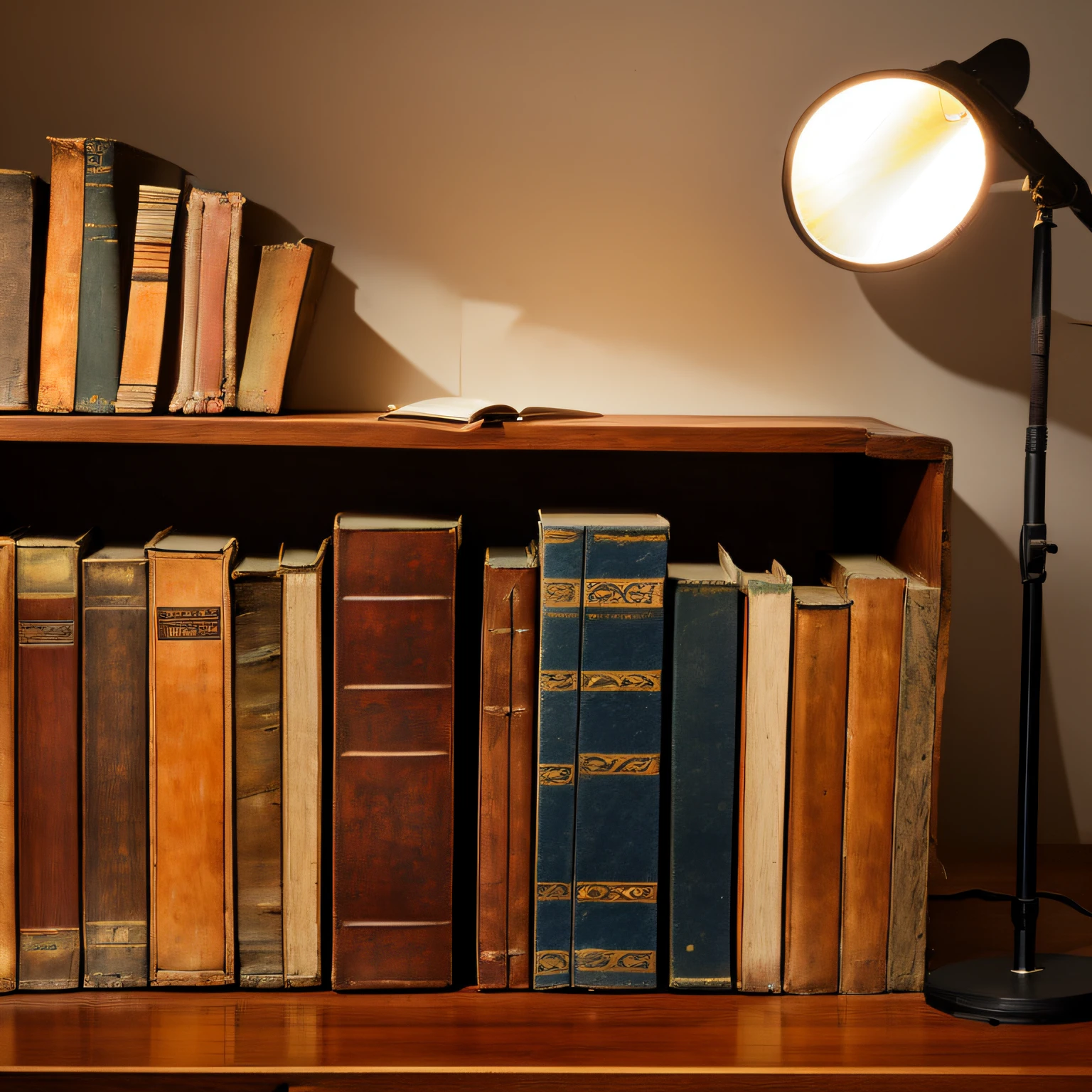 shelf with old books studio light --auto