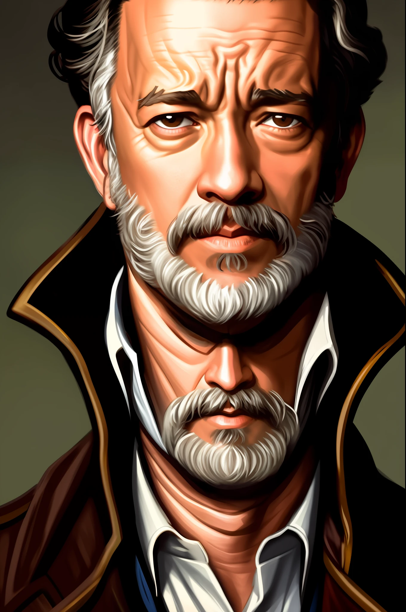 portrait of a rugged 19th century Tom Hanks with mutton chops in a jacket, victorian, concept art, detailed face, fantasy, close up face, highly detailed, cinematic lighting, digital art painting by greg rutkowski highly detailed, artstation, smooth, highest quality, detailed background