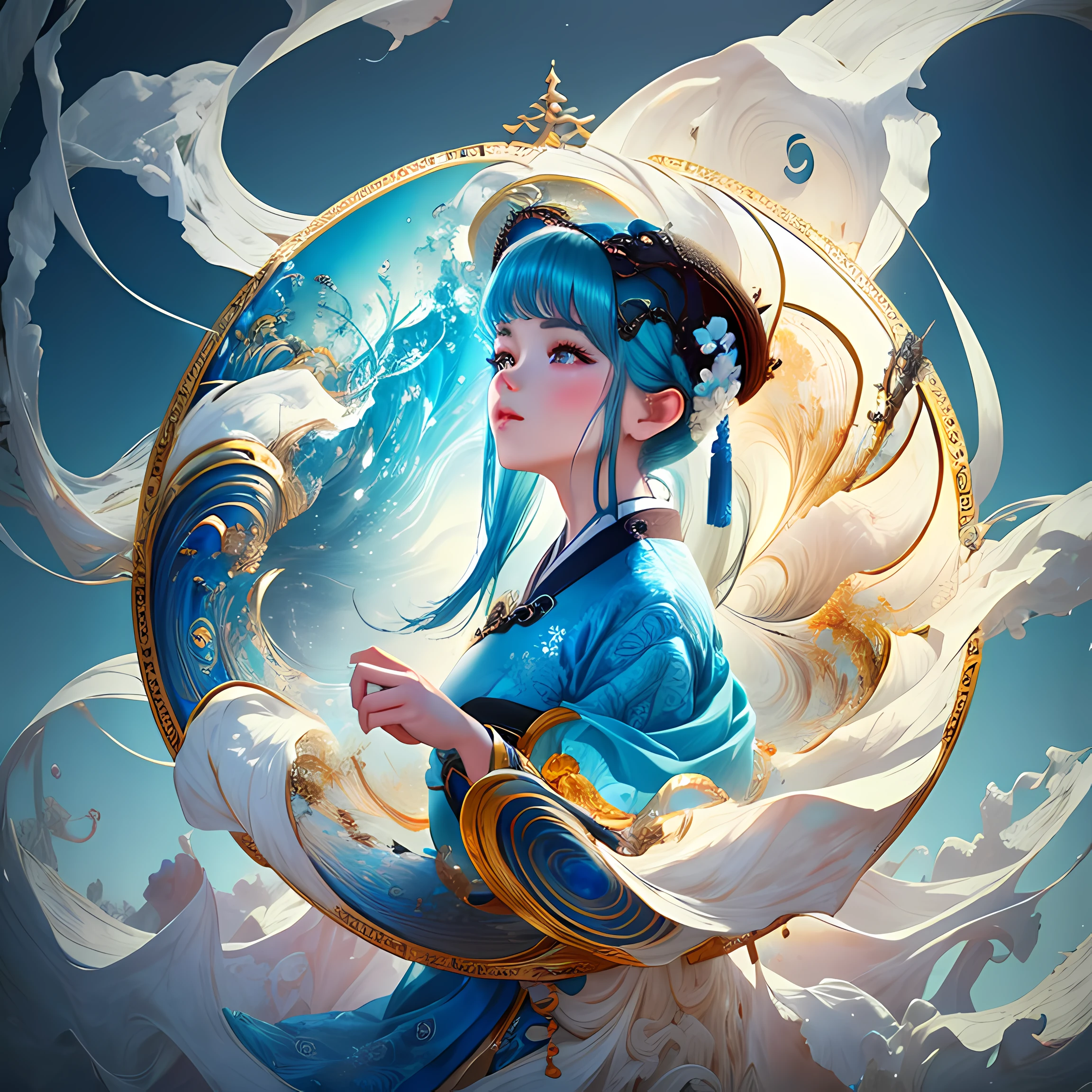 zhongfenghua, 1girl, (full body) solo, hanfu, flower field, blossom, (white smokes:1.3) (photorealistic:1.4), zentangle, mandala, entangle, official art, unity 8k wallpaper, ultra detailed, beautiful and aesthetic, masterpiece,best quality, (dynamic angle:1.4), glowing skin, (floating colorful sparkles:1) the most beautiful form of chaos, elegant, a brutalist designed, vivid colours, romanticism depth of field,