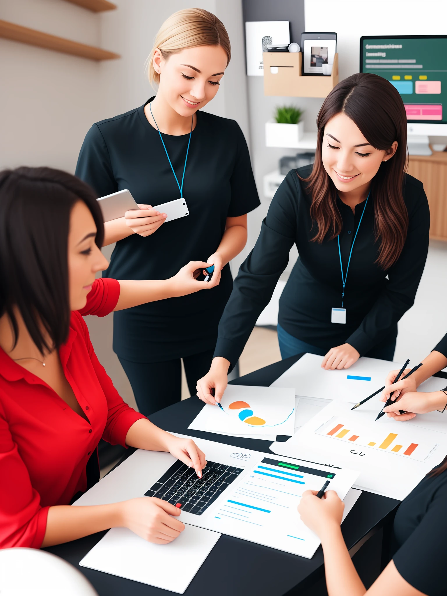 Produce a visual representation of a marketing assistant seamlessly integrating with your team, enhancing your marketing game