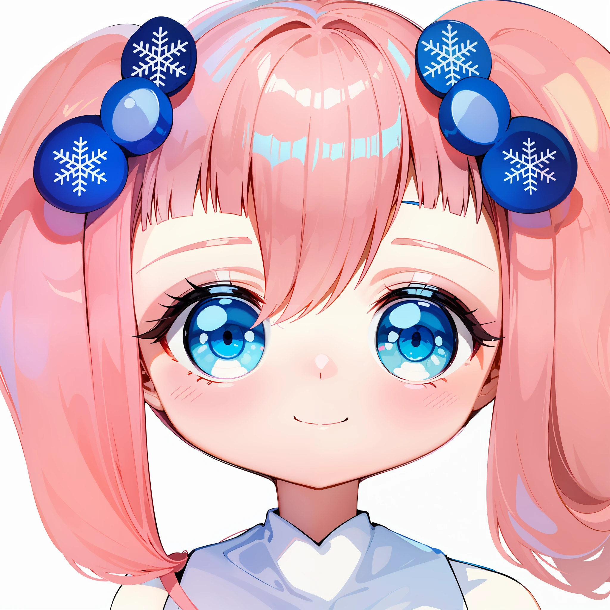 Anime girl with pink hair and light blue eyes wearing a bow on her head, ssmile,light blue clothes