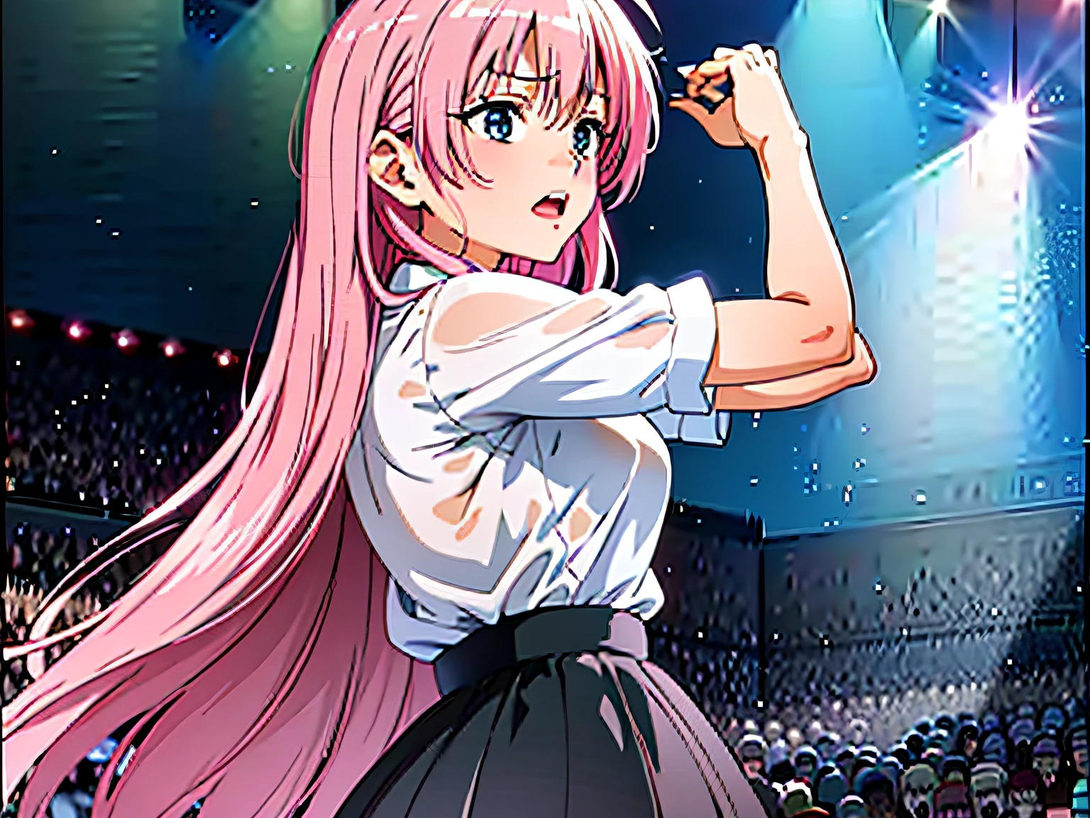 Anime girl with pink hair and blue eyes at concert, anime moe art style, anime visual of a cute girl, Anime girl with long hair, Beautiful Anime High School Girls, anime best girl, Splash art anime Loli, Marin Kitagawa fanart, Smooth anime CG art, doki doki literature club, nightcore, (Anime girl), An anime girl