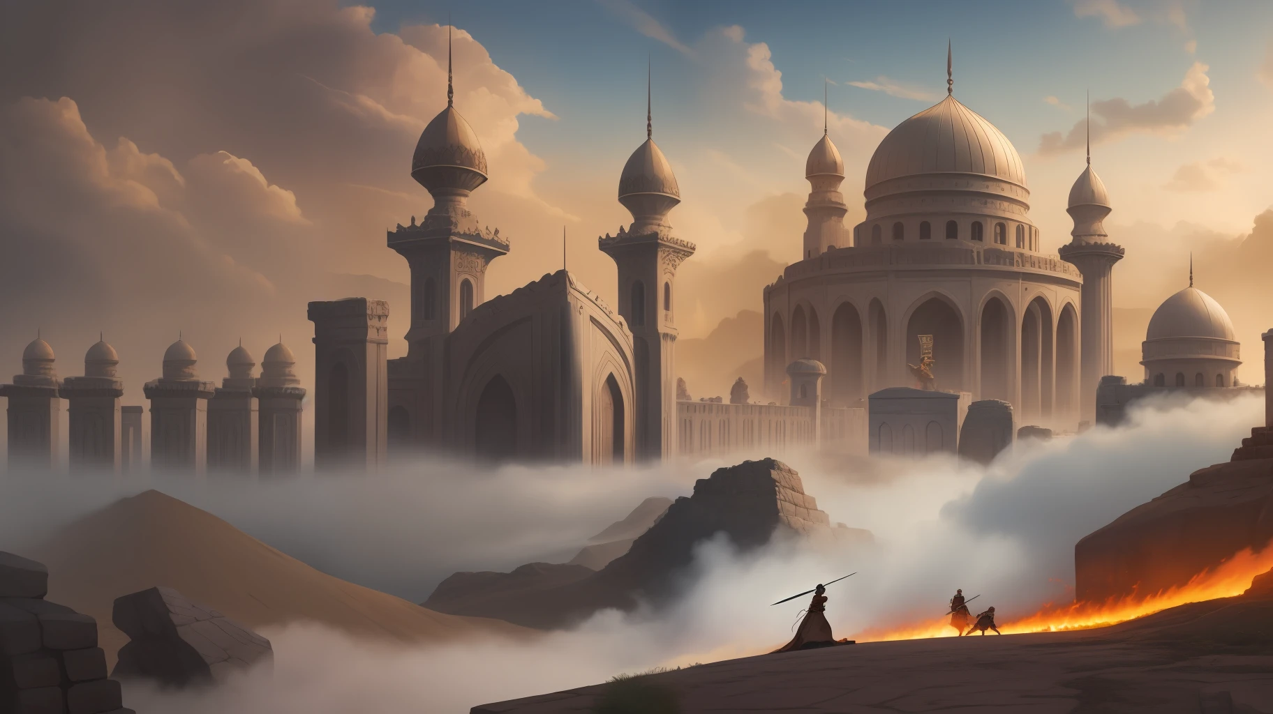 The Past with a Enchanting Visual Journey. Feast your eyes on a majestic backdrop adorned with ancient shields and swords, evoking the spirit of bygone eras. At the heart of this captivating image, watch this brief illustration of the two battles of Badr and Khanwa."