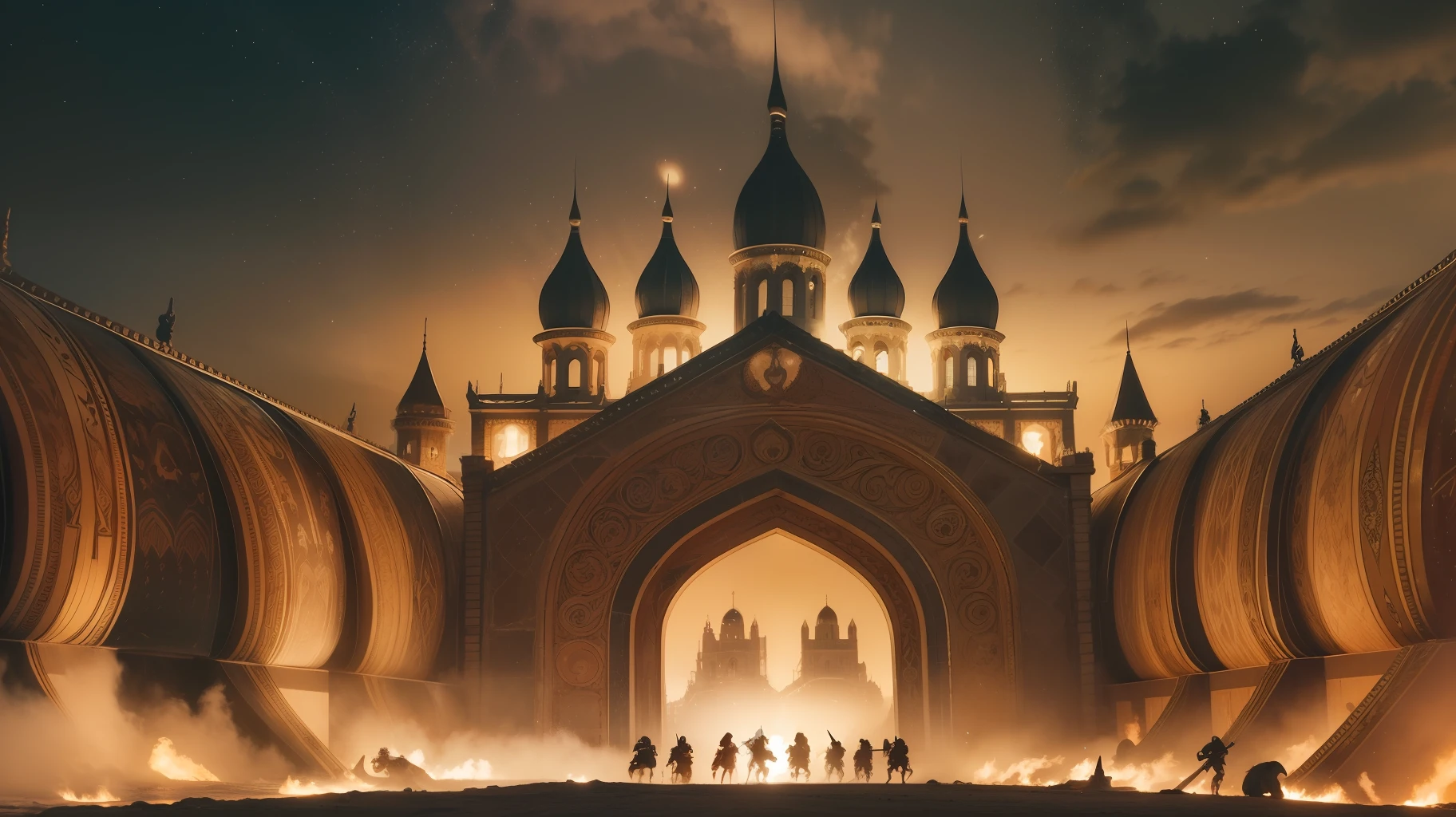 The Past with a Enchanting Visual Journey. Feast your eyes on a majestic backdrop adorned with ancient shields and swords, evoking the spirit of bygone eras. At the heart of this captivating image, watch this brief illustration of the two battles of Badr and Khanwa."