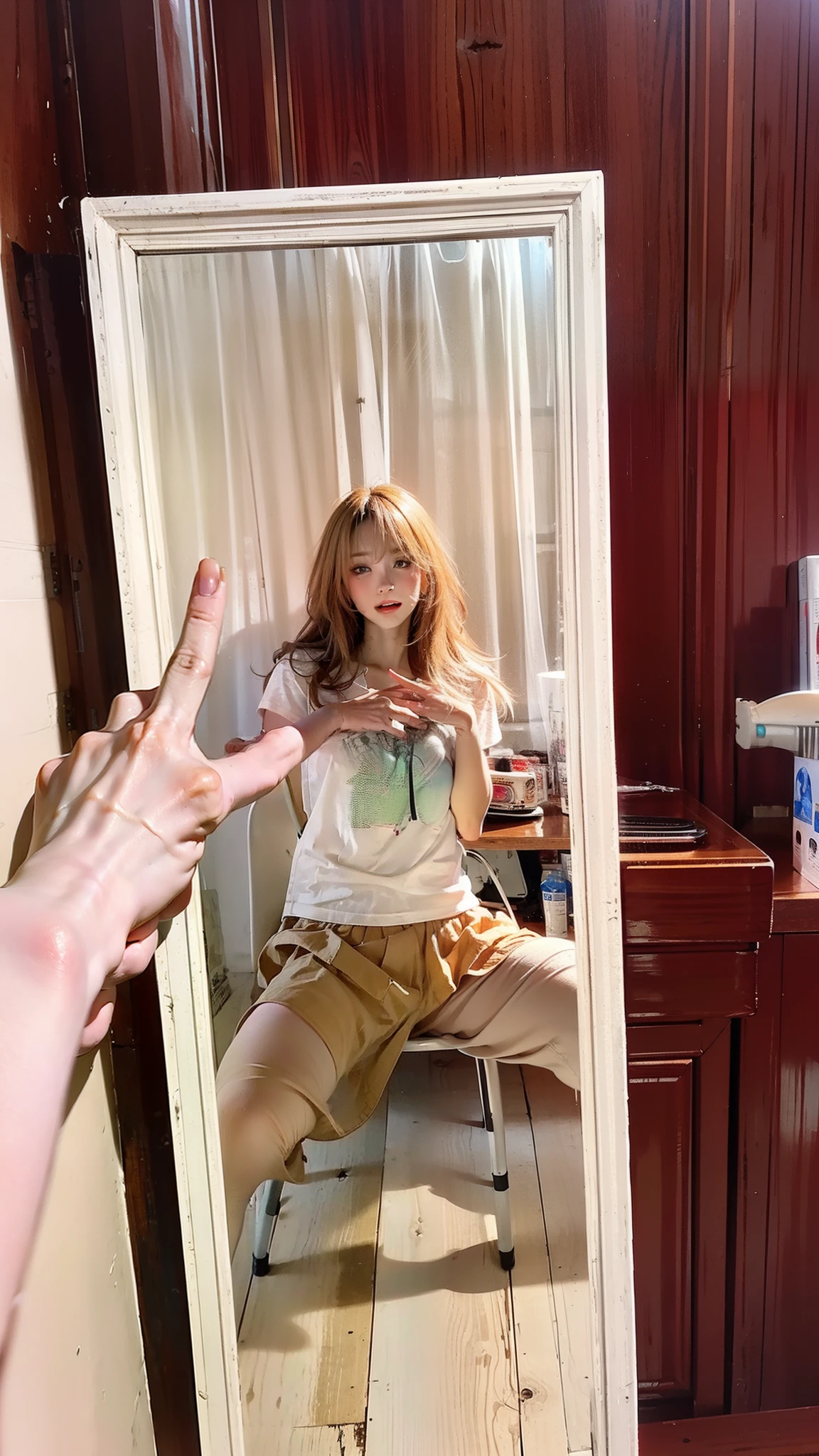 Ultra-realistic 8K CG, Perfect Face, Flawless, Clean, Masterpiece, Professional Artwork, Famous Artwork, Perfect Face, Beautiful Face, Beautiful Eyes, ((Perfect Female Body)), Solo, (Immersive Atmosphere, Chiaroscuro: 1.5, Bright Light: 1.2, Glow Illumination)
,,(blush: 0.5), seductive expression, extremely detailed_eyes, thick thighs, room,
Beautifully detailed background, depth of field, realistic: 1.3, long shot, 1 girl, shirt, pleated skirt, school uniform, sitting, full body,
(Ambient light: 1.3), (Film composition: 1.3), (Neon: 0.1), (HDR: 0.1), accent lighting, white pantyhose,