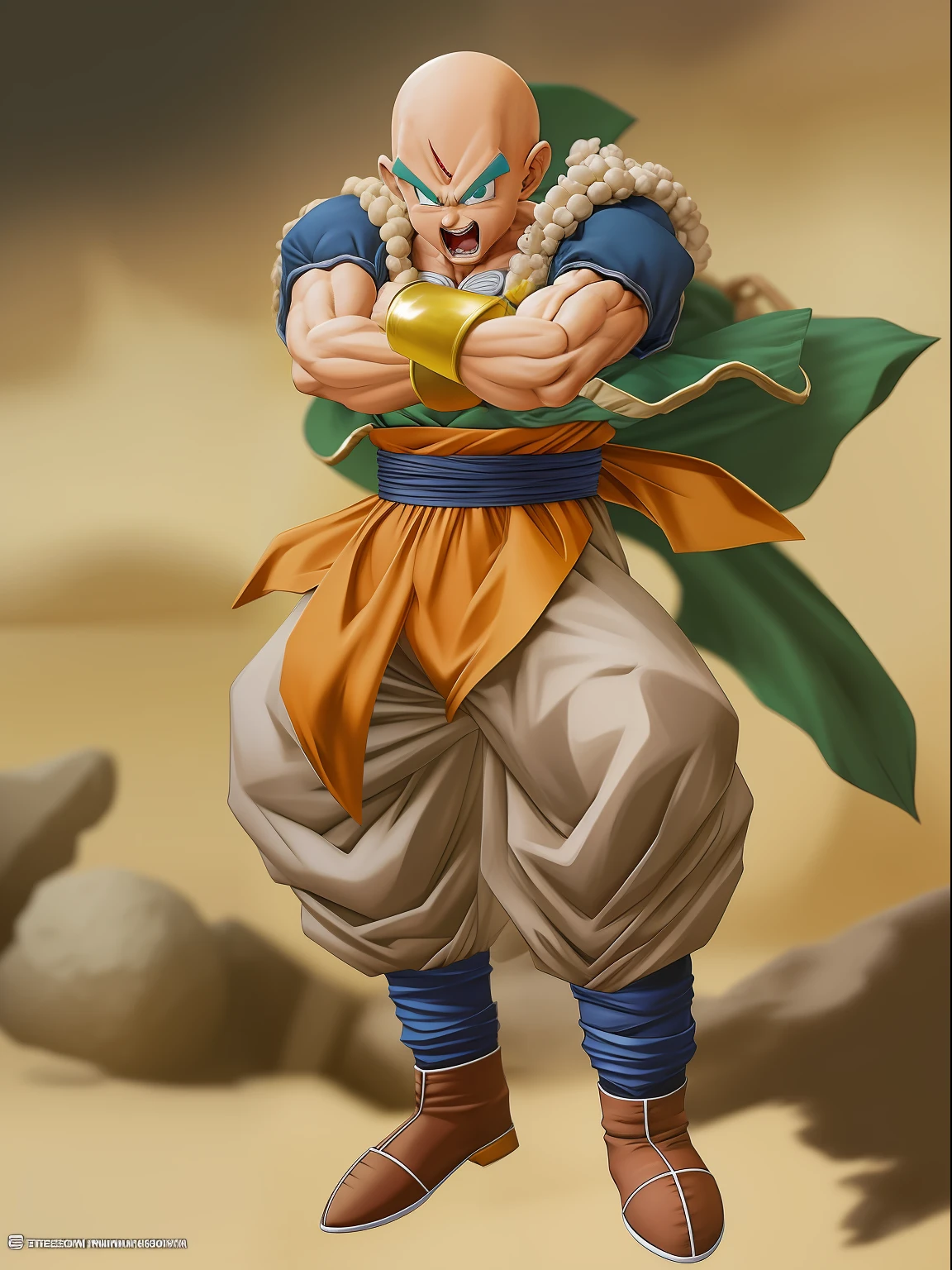 Kuririn realista, roupas de dragon ball, Dragon Ball Scenario, Action Pose, careca