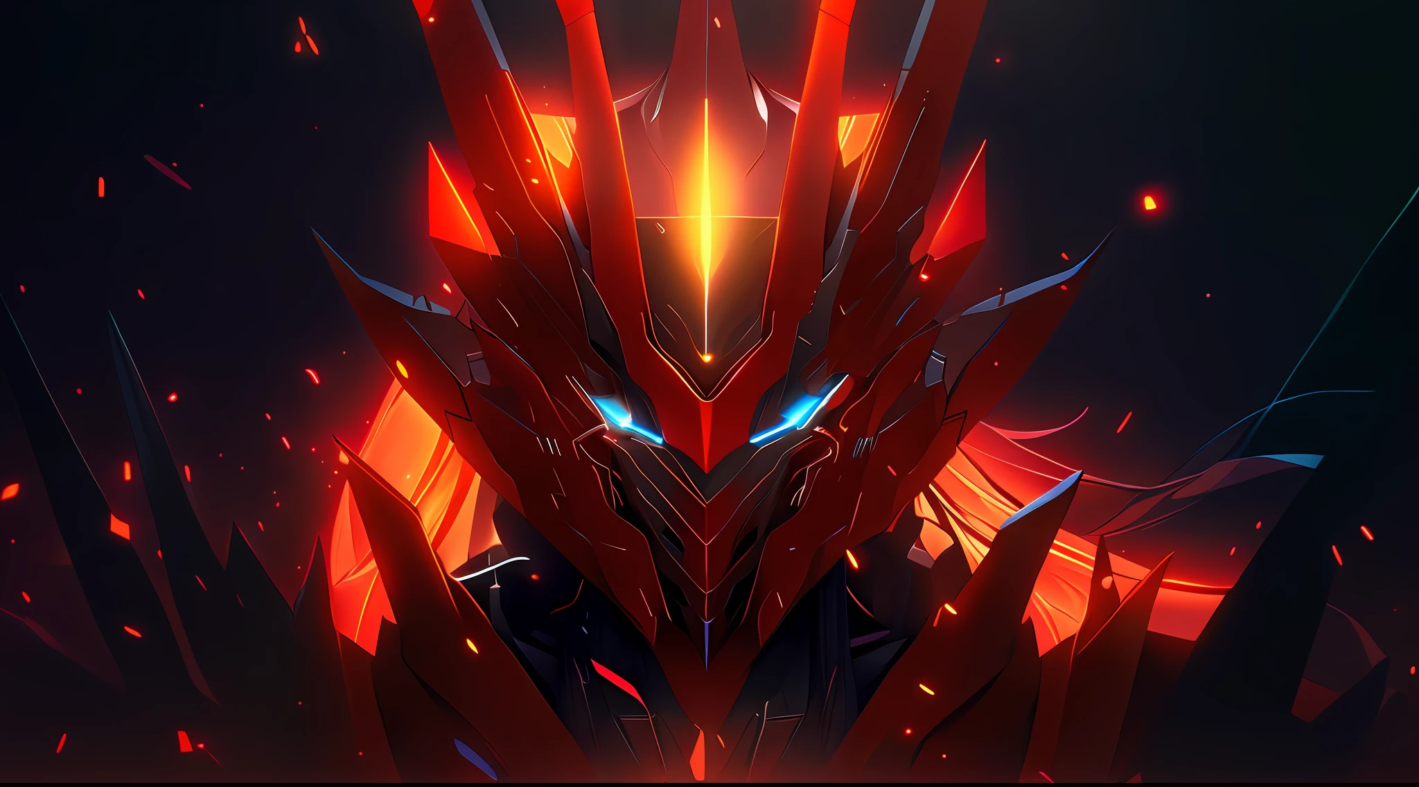 Anime, A mech knight with glowing eyes and darkness,  4K detailed digital art, robot mecha female dragon head, sharp cyborg dragon head，