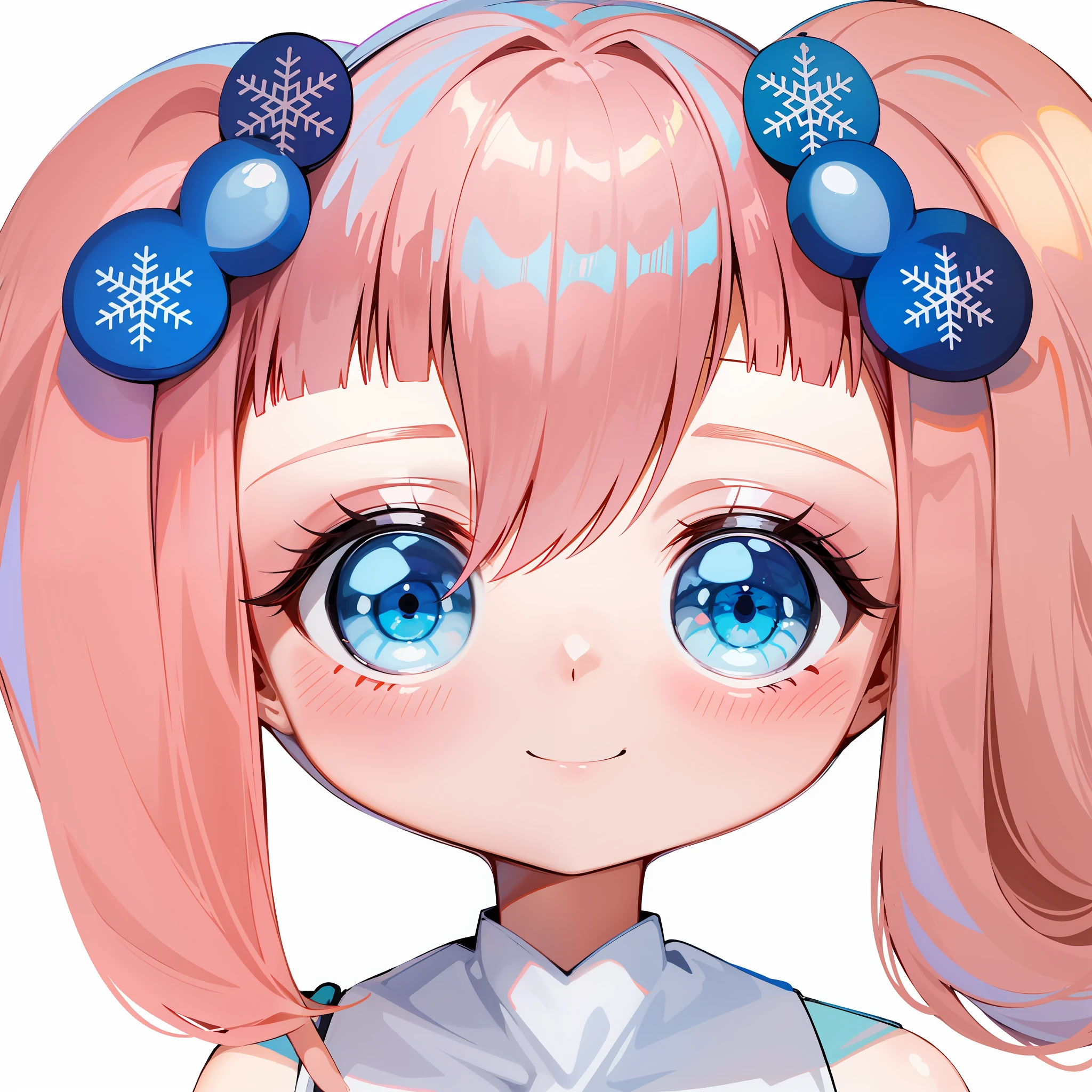 Anime girl with pink hair and light blue eyes wearing a bow on her head, ssmile，light blue clothes