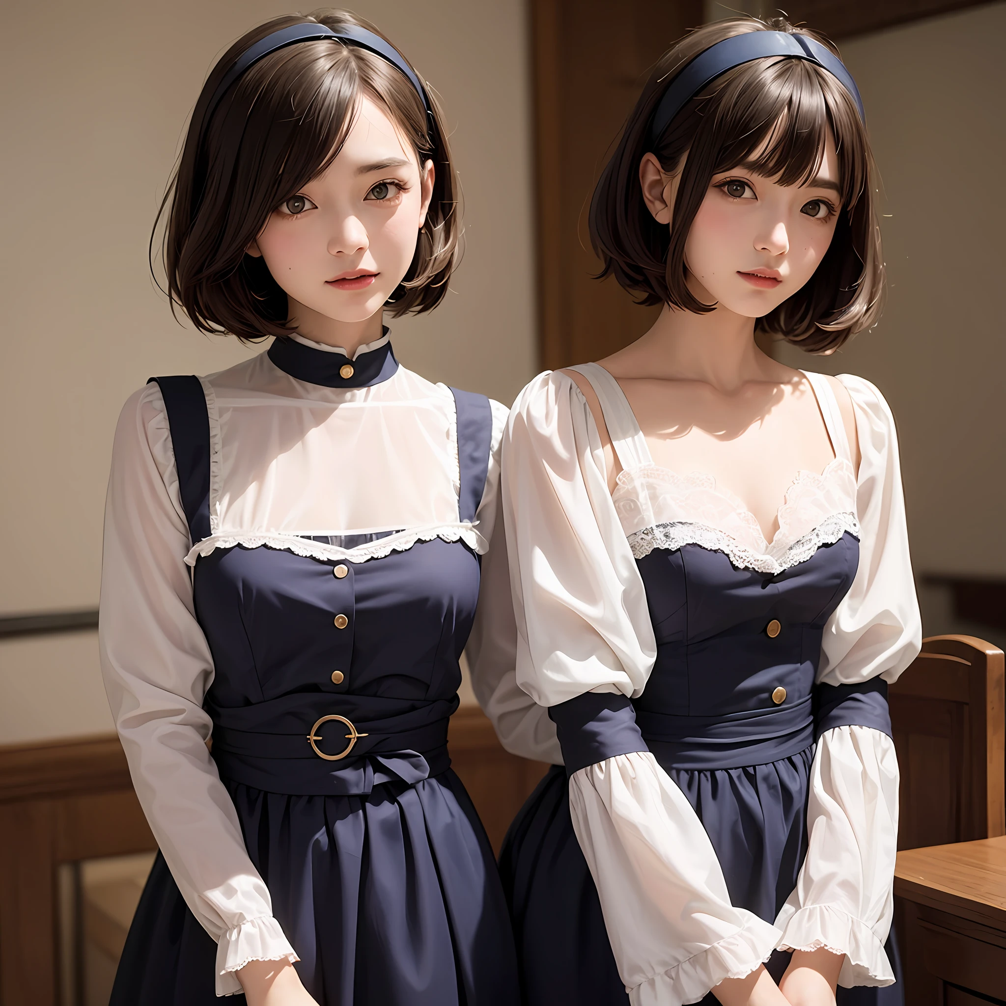The protagonist of "Atelier Marie," Marie, has a charming and youthful appearance, She is depicted as a young girl with shoulder-length brown hair that has a slight wave to it, Her hair is usually adorned with a cute hairband, often with a ribbon or bow, Marie's eyes are a vibrant shade of green, sparkling with curiosity and creativity, In terms of her clothing, Marie is typically seen wearing a pale-colored blouse with puffed sleeves that reach just above her elbows, She pairs this with a knee-length skirt, matching the color scheme of her blouse, Marie's outfit is often completed with a white apron tied around her waist, giving her a classic and charming aesthetic,  Marie's gentle and innocent expression, combined with her practical and artistic attire, perfectly captures her role as an aspiring alchemist. Her appearance reflects her dedication to her craft and her whimsical nature, making her an endearing and relatable character in the world of "Atelier Marie." --auto