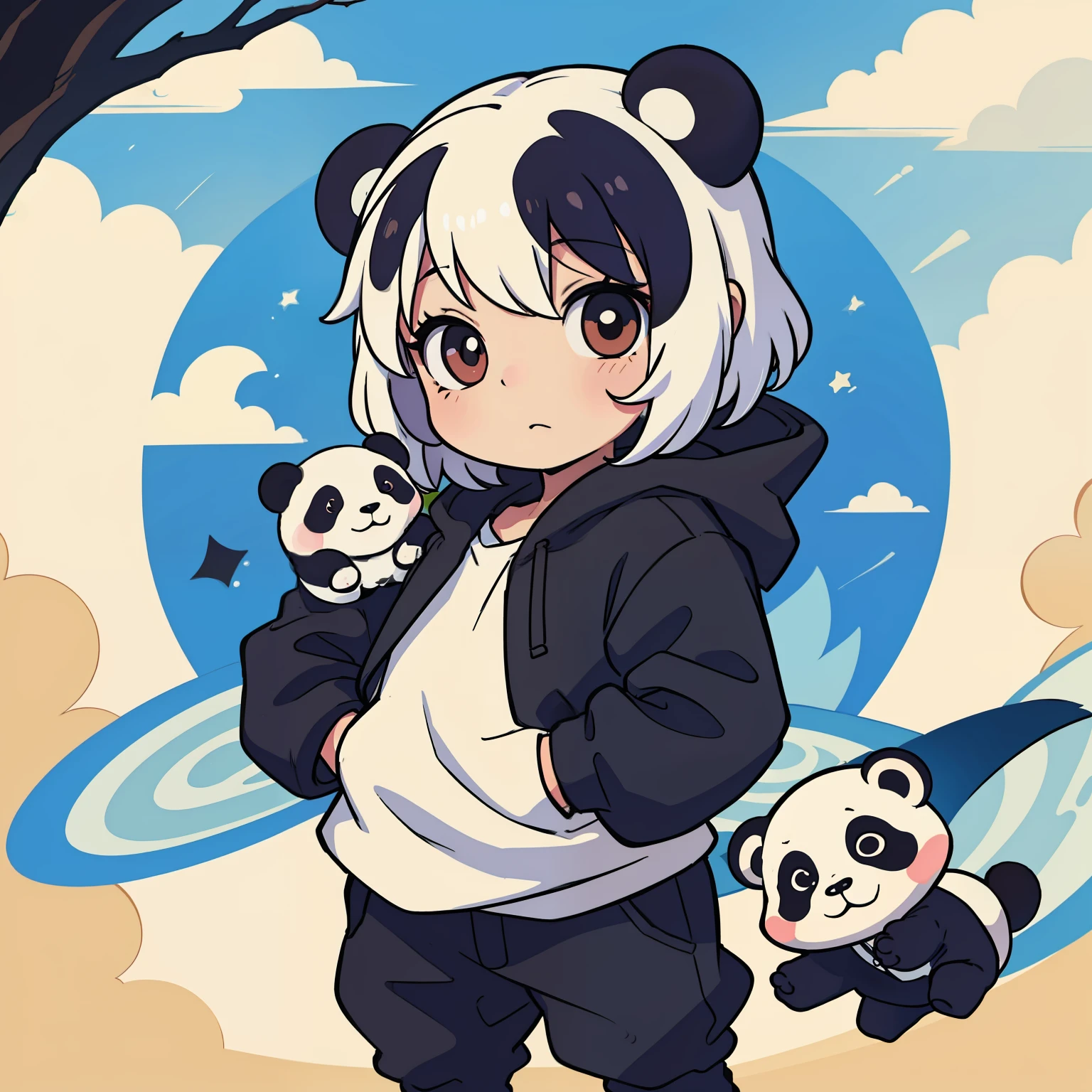 panda, anime, chibi, front view, 1