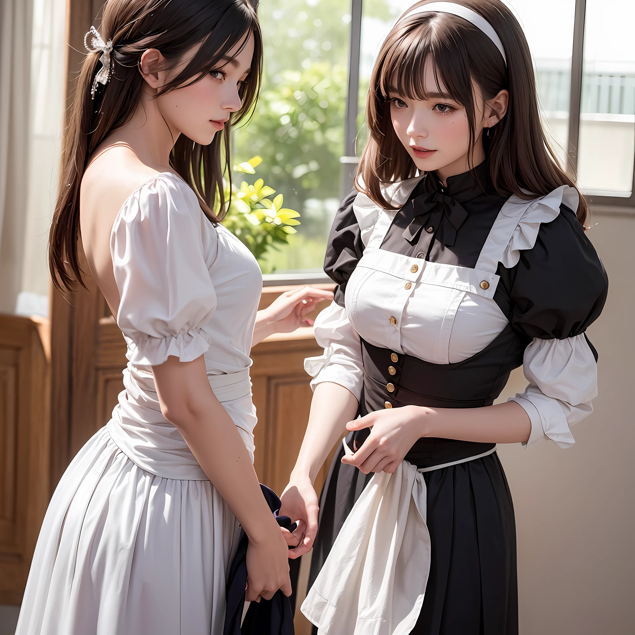 The protagonist of "Atelier Marie," Marie, has a charming and youthful appearance, She is depicted as a young girl with shoulder-length brown hair that has a slight wave to it, Her hair is usually adorned with a cute hairband, often with a ribbon or bow, Marie's eyes are a vibrant shade of green, sparkling with curiosity and creativity, In terms of her clothing, Marie is typically seen wearing a pale-colored blouse with puffed sleeves that reach just above her elbows, She pairs this with a knee-length skirt, matching the color scheme of her blouse, Marie's outfit is often completed with a white apron tied around her waist, giving her a classic and charming aesthetic,  Marie's gentle and innocent expression, combined with her practical and artistic attire, perfectly captures her role as an aspiring alchemist. Her appearance reflects her dedication to her craft and her whimsical nature, making her an endearing and relatable character in the world of "Atelier Marie." --auto