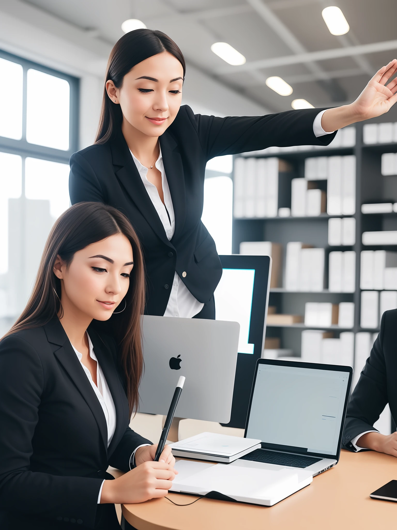 Generate an image of a marketing assistant actively contributing their knowledge and skills, increasing innovation in marketing