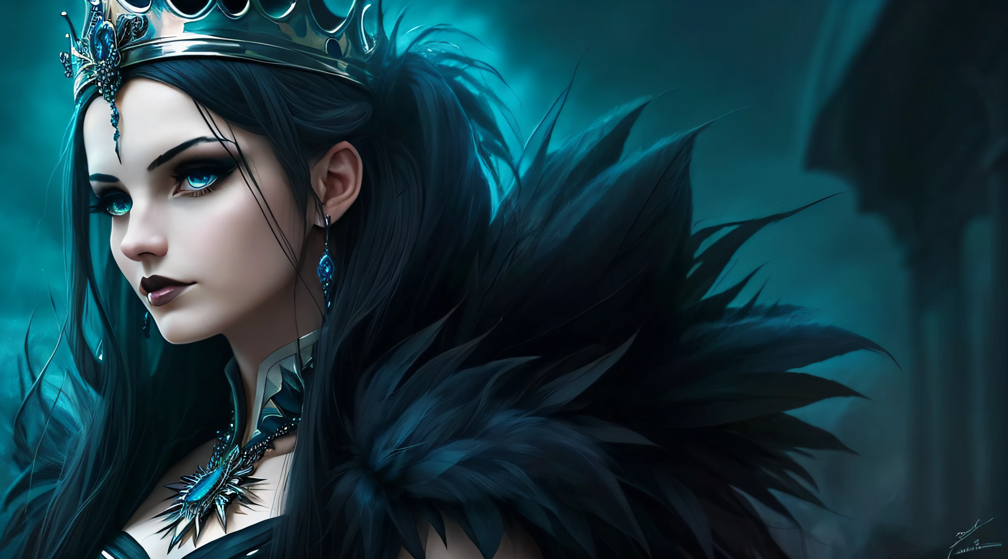 a close up of a woman wearing a crown and a black dress, dark fantasy style art, fantasy art style, a beautiful fantasy empress, epic fantasy art style hd, ((a beautiful fantasy empress)), epic fantasy art style, gothic princess portrait, gothic fantasy art, digital 2d fantasy art, beautiful and elegant