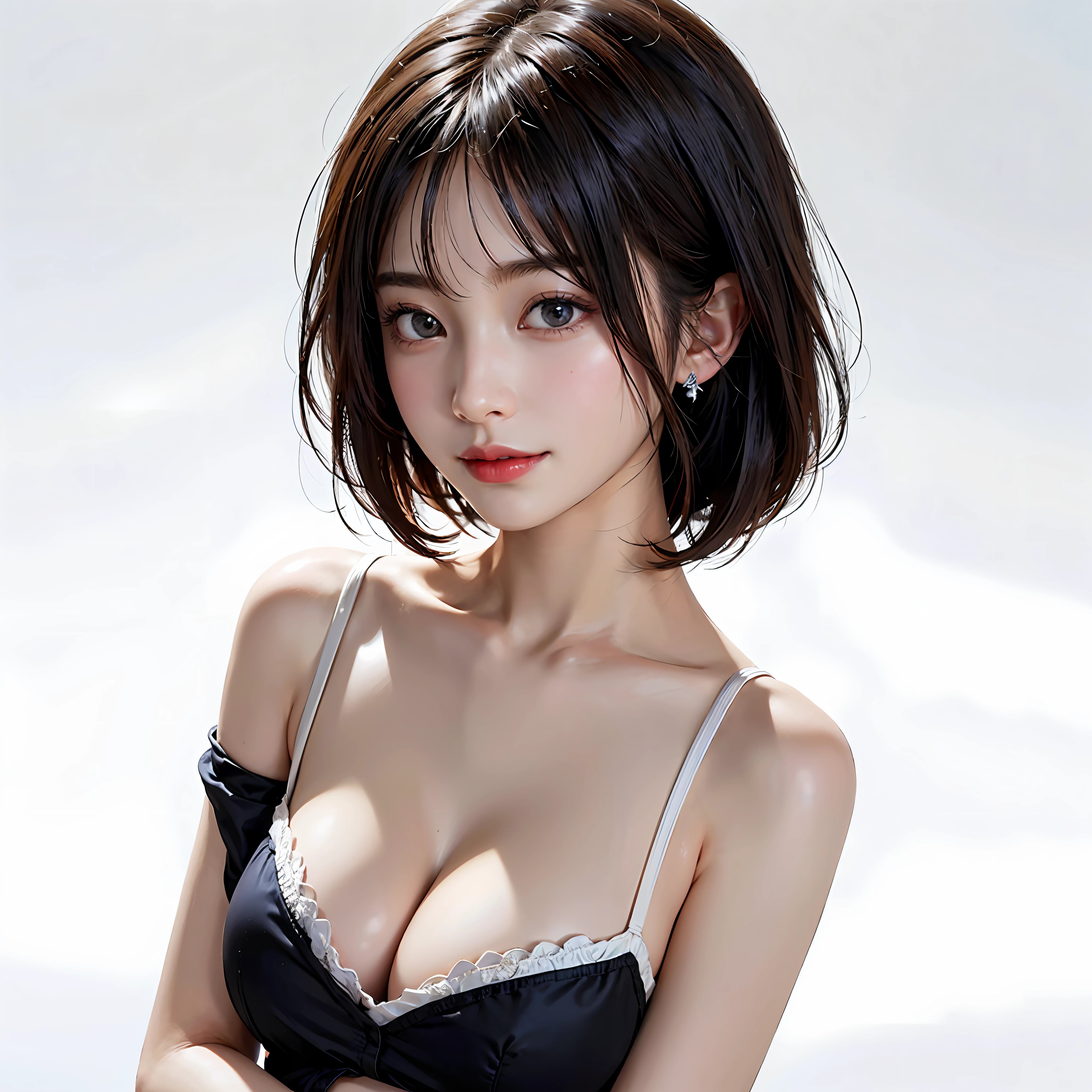 ((Immaculate white background with nothing really、short hair with clean 46-point bangs,,,,,,,Shorthair、Look firmly at the camera))、masterpiece、masterpiece、top-quality、top-quality、realisitic、Unity、8k wallpaper、Official art、Highly detailed CG Unity 8K wallpapers、ulzzang-6500、(Original: 1.2)、(realisitic: 1.4)、ultra-detailliert、hight resolution、ultra-detailliert,splendid, finely detail,teats、Lightly open your mouth、(Random color micro bikini)、shorth hair、 lighting like a movie,, (real looking skin:1.2), (de pele branca:1.2),(very Bigger breasts), Beautiful Girl Beautiful Details、Highly detailed eyes and highly detailed face、Eyes with beautiful details、huge filesize、ultra detailed and beautiful、Brown eyes、model shoot tyle、full body photographed、Professional Lighting、(Tiny red micro bikini、big breasts thin waist)、耳Nipple Ring、(A pure white room with really nothing)、Pose Seductive、huge-breasted、Seductive look、Big Areola、Beautiful areola、Black hair、Very ridiculous、Ridiculous、smiling slightly、Close your mouth and smile、Two people facing each other and hugging happily、Two people hugging each other happily、Two people hugging each other tightly、Two people put their cheeks together、Two people touching cheeks with cheeks、Both of them are staring at the camera slightly above、Look firmly at the camera、Lesbian couple、Lily couple、((Bring your cheeks together、30-years old、Both supermodels are 190cm tall、high-angle、Look up at the camera at the top))、Two pretty and pretty girls、masterpiece、top-quality、realisticlying、realisitic、Seductive bright smile、Both of them have short clean hair with bangs、bangss、bangss、Both have short hair、clean hair with bangs、Short sleeve white shirt with collar、White shirt with collar、(Plaid pleated skirt)、enticing eyes、Both have very large breasts、very Bigger breasts、Big ass、big breasts thin waist、(cleavage of the breast)、(Immaculate white background with nothing really)、ighly detailed、Very tall、neck long、the neck is long、Straighten your back