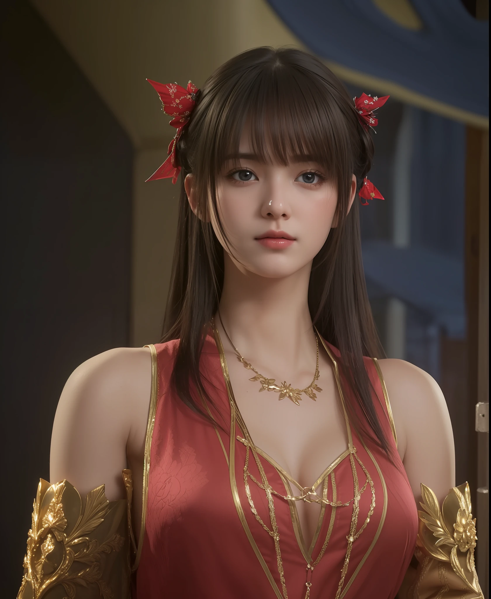(nsfw:1.2), (masterpiece, best quality, extremely detailed 8k, ultra hd, ultra-detailed, highly detailed, highly realistic, ultra-realistic, photo realistic), (1girl:1.5), (detailed realistic skin), (realistic big breasts), slender abs, (closed mouth:1.4)