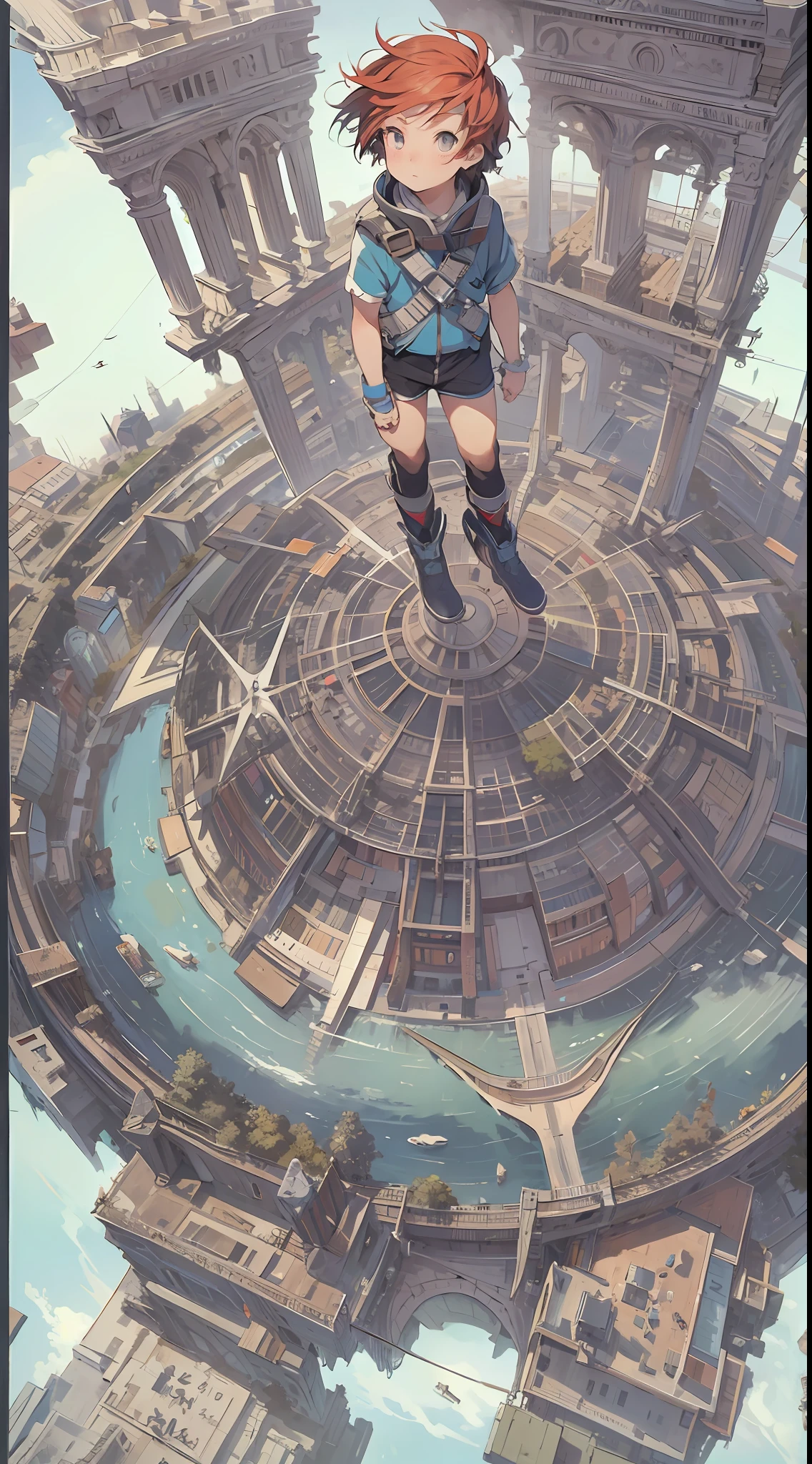 ridiculous resolution, high resolution, (masterpiece:1.4), super detailed, 1boy, seen from above, space, floating, --v 6