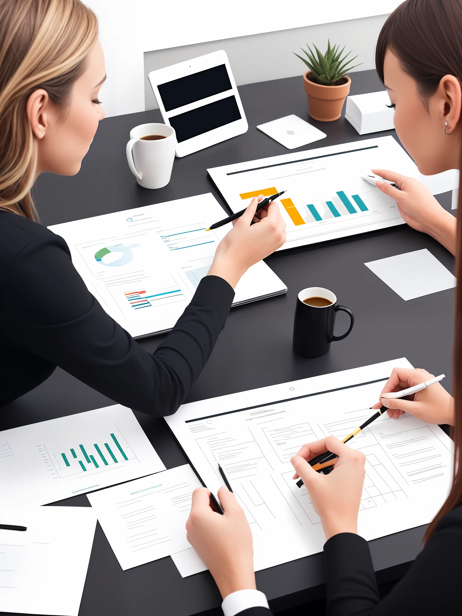 Design an image capturing the synergy between your team and a marketing assistant, collaborating to achieve marketing excellence.