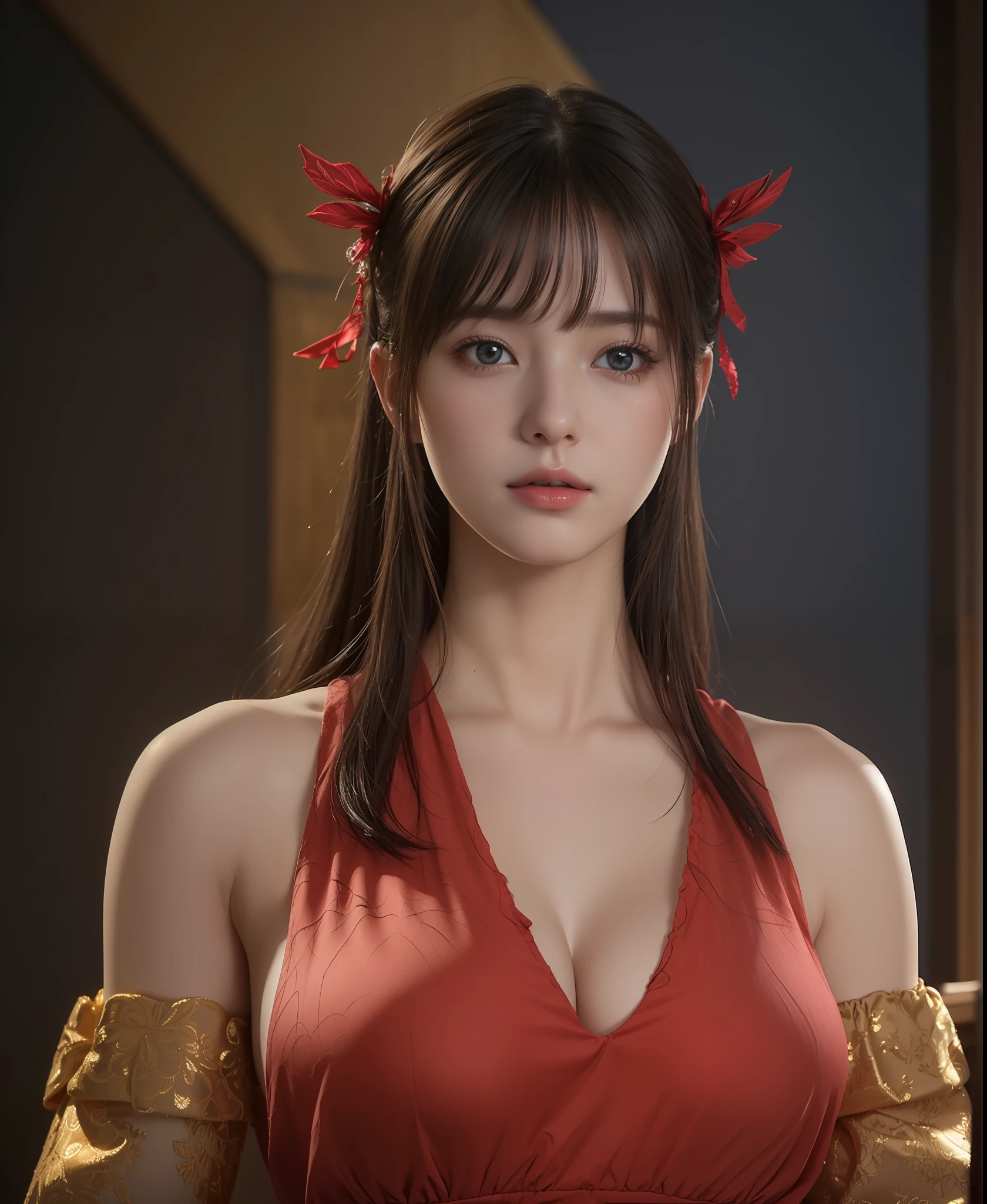 (nsfw:1.2), (masterpiece, best quality, extremely detailed 8k, ultra hd, ultra-detailed, highly detailed, highly realistic, ultra-realistic, photo realistic), (1girl:1.5), (detailed realistic skin), (realistic big breasts), slender abs, (closed mouth:1.4)