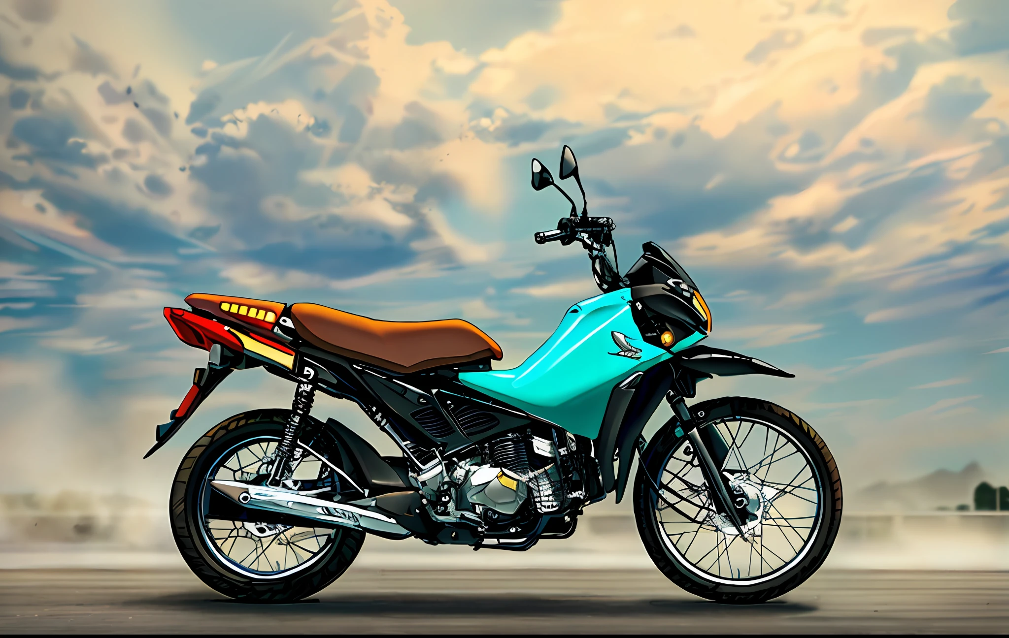 a close up of a motorcycle parked on a white surface, ciclomotor, motocicleta, motocicleta, Super Modelo-S 100, touring, com linhas elegantes e um poderoso, Motocicletas, Repsol Honda, better graphics, moto dakar, hiper realista", hiper realista ", hiperrealista", andar de moto, hiper-realista", imagem de alta qualidade