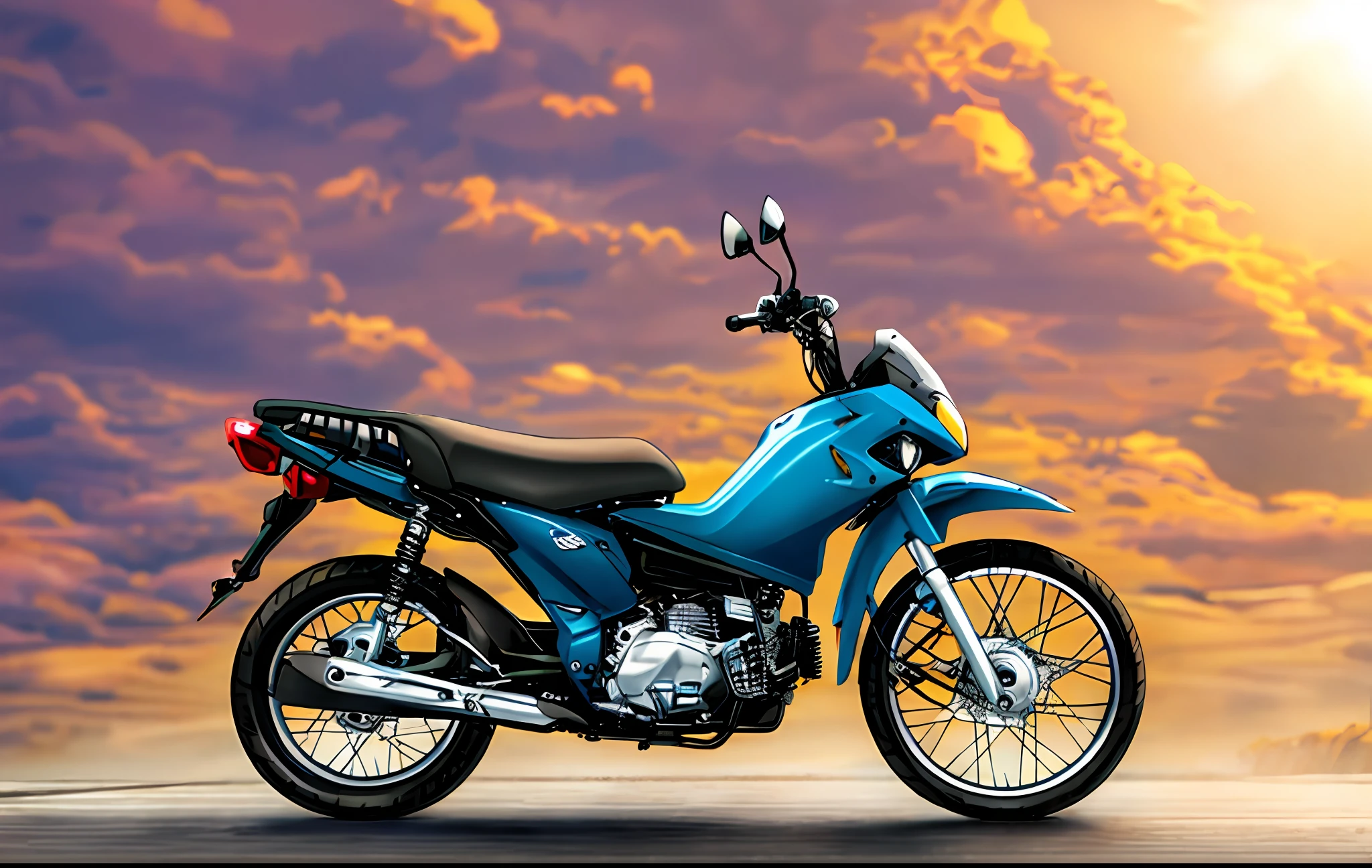 a close up of a motorcycle parked on a white surface, ciclomotor, motocicleta, motocicleta, Super Modelo-S 100, touring, com linhas elegantes e um poderoso, Motocicletas, Repsol Honda, better graphics, moto dakar, hiper realista", hiper realista ", hiperrealista", andar de moto, hiper-realista", imagem de alta qualidade