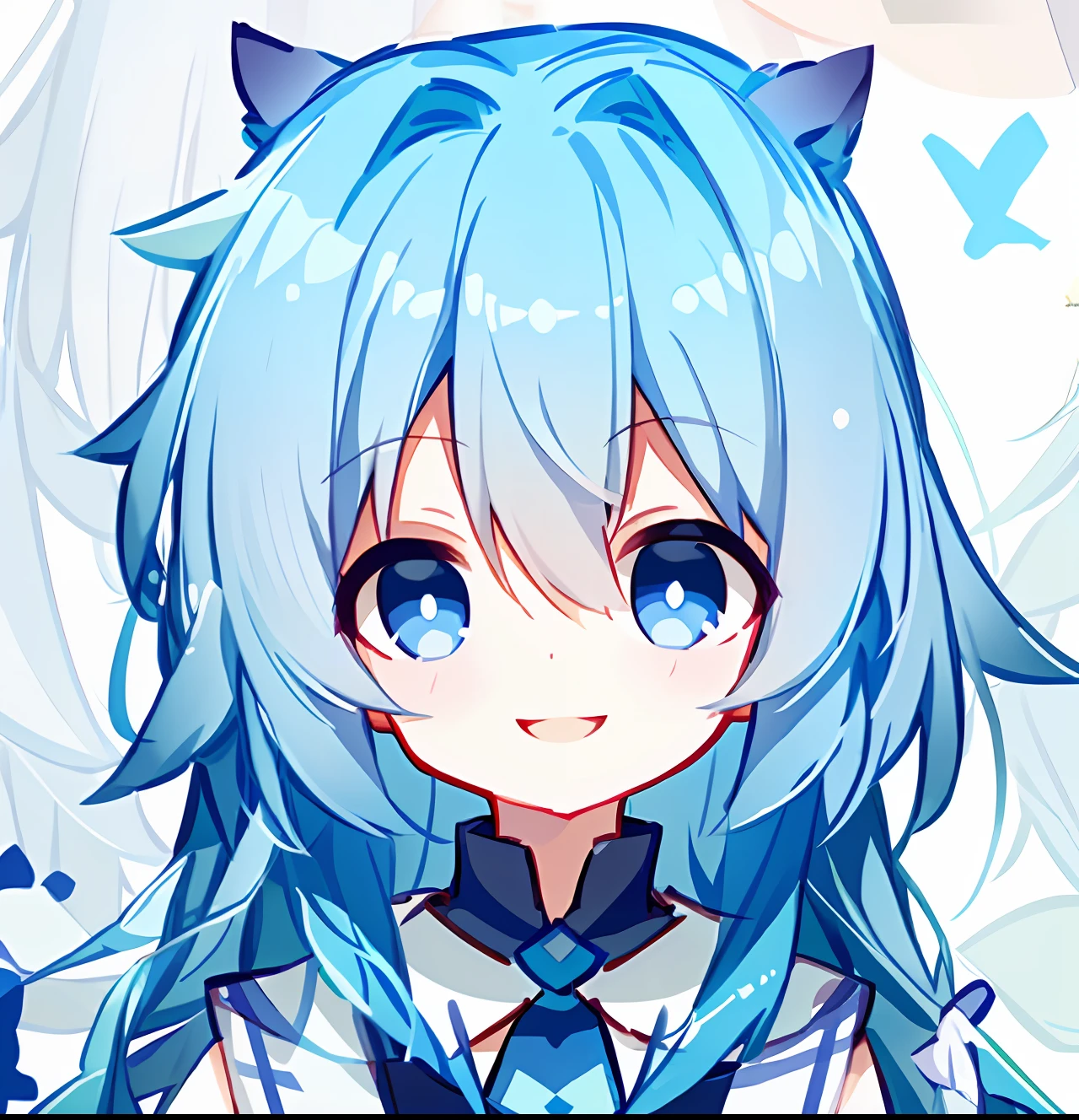 Little girl with blue hair smiling,Slightly cute