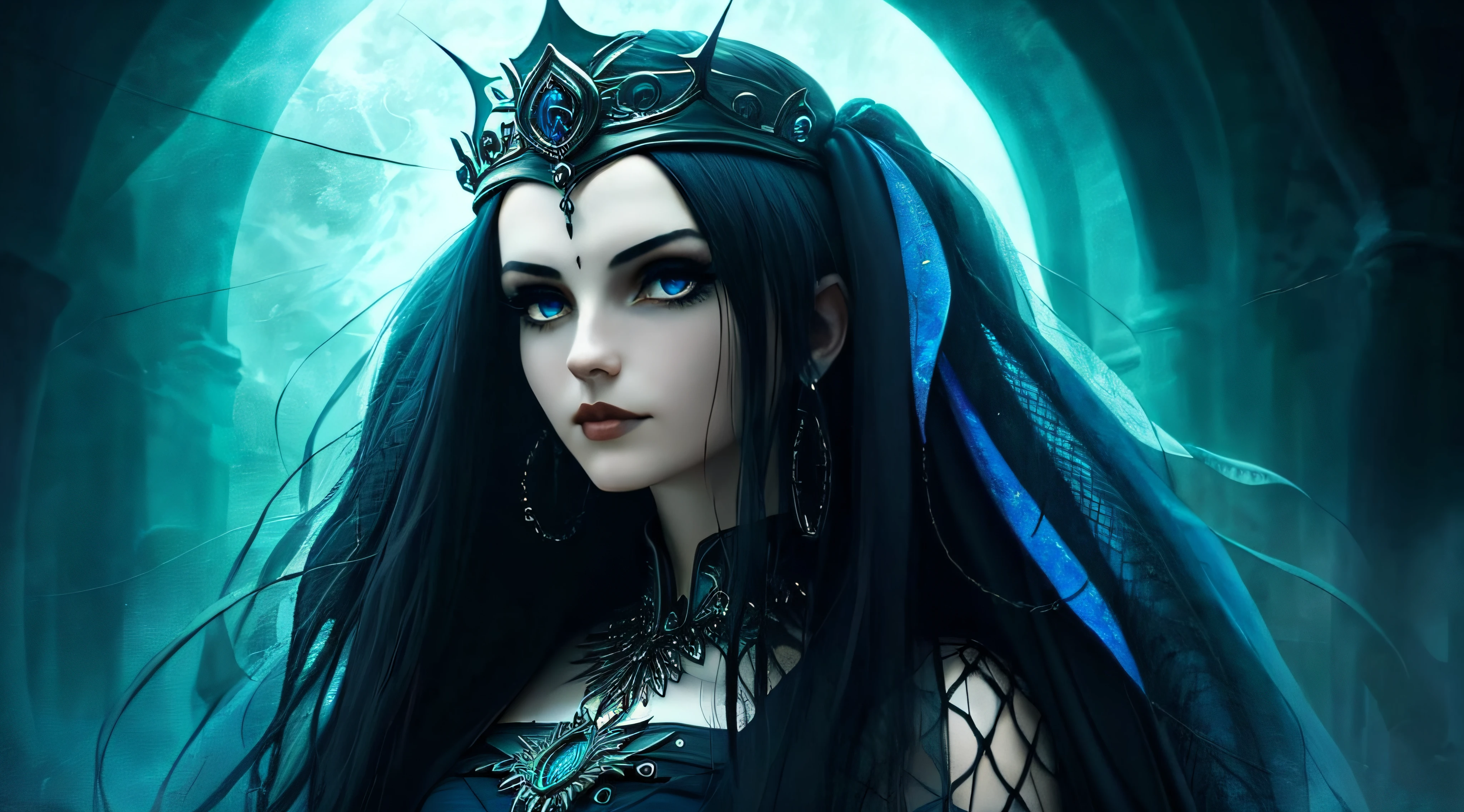 a close up of a woman wearing a crown and a black dress, dark fantasy style art, fantasy art style, a beautiful fantasy empress, epic fantasy art style hd, ((a beautiful fantasy empress)), epic fantasy art style, gothic princess portrait, gothic fantasy art, digital 2d fantasy art, beautiful and elegant