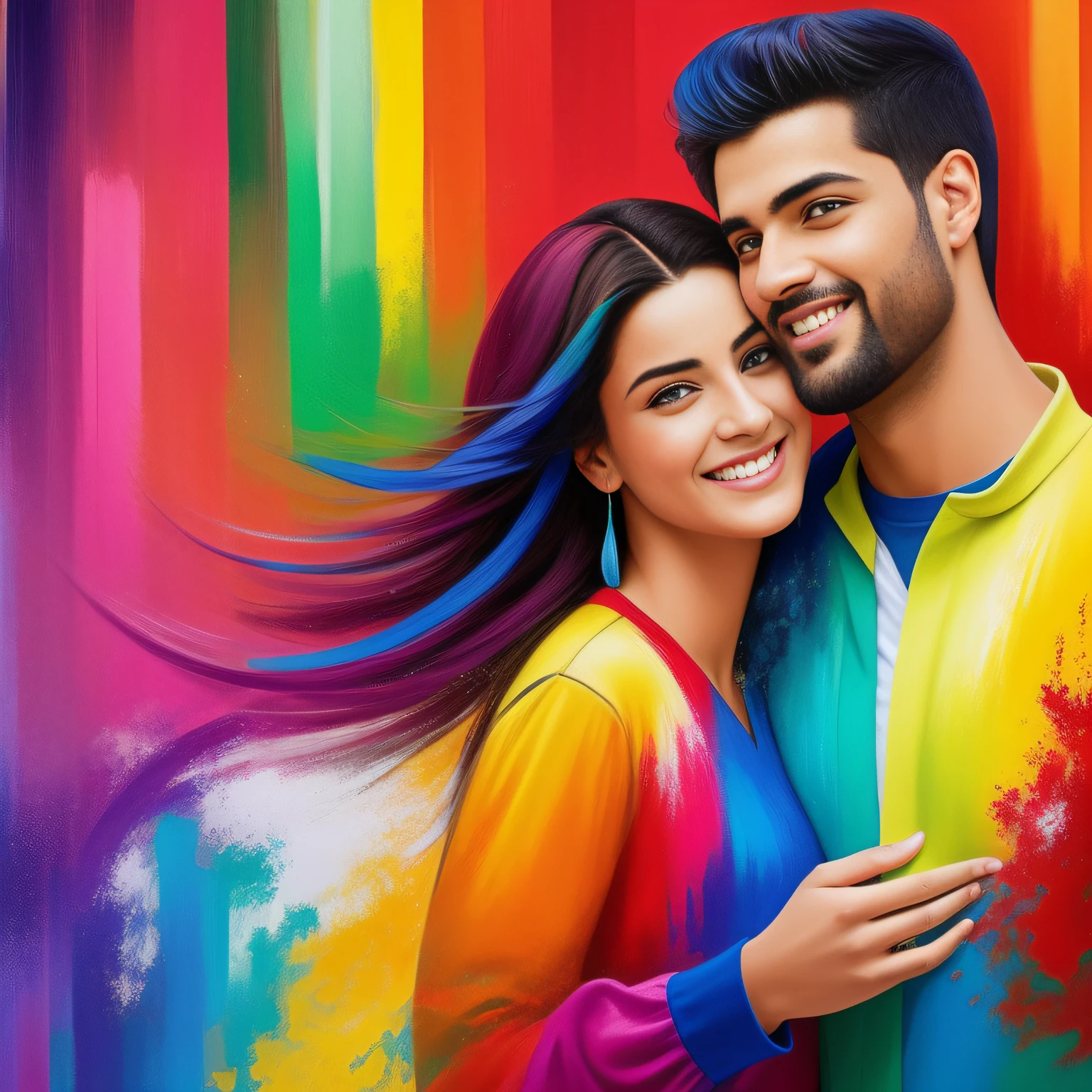 pintar: um casal de namorados apaixonados e felizes dentro do shopping. Estilo de pintura: "impressionismo", com cores vibrantes bem definidas em 8K. Paint in a way that recognizes characters easily and reveals the perfection of characters' facial expressions.