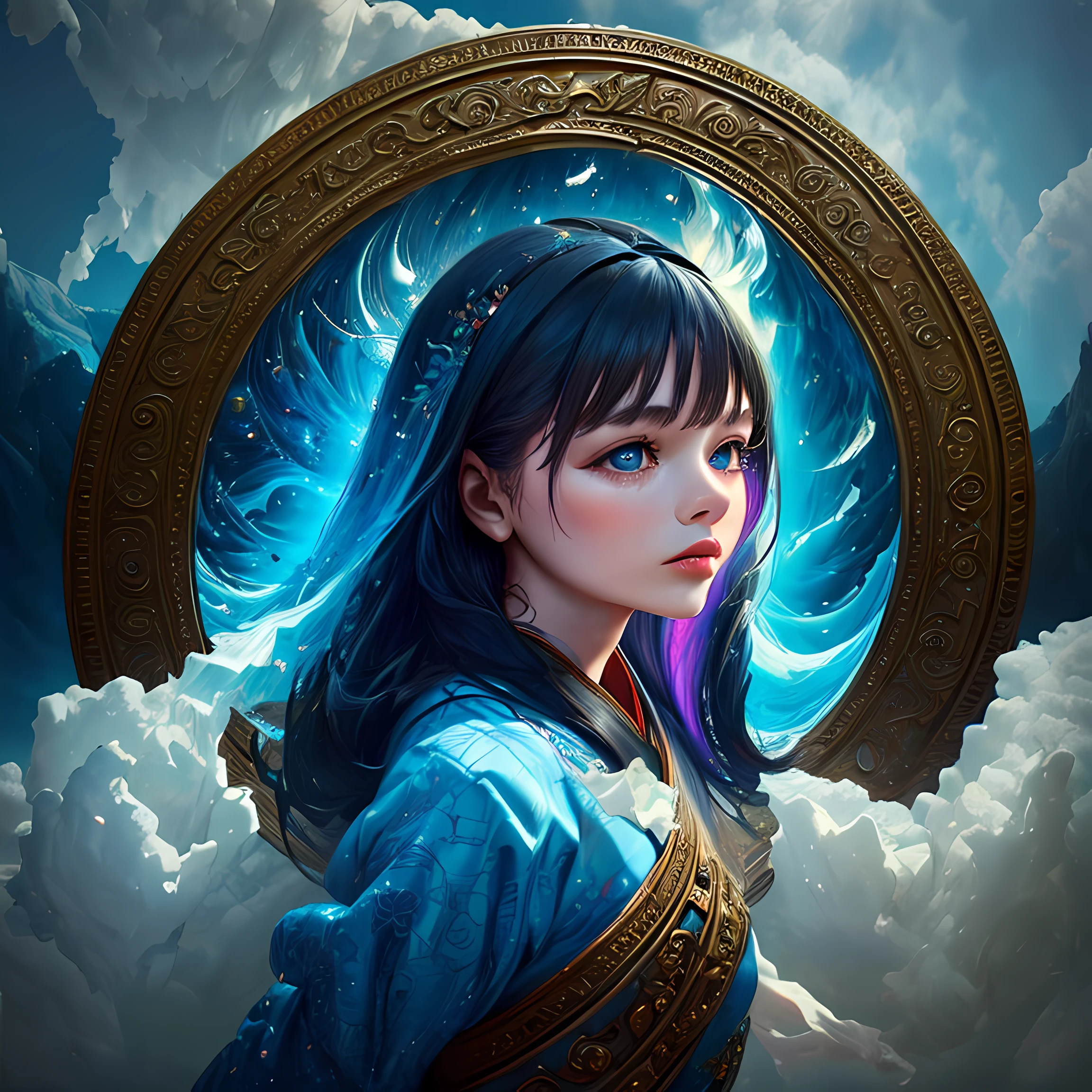zhongfenghua, 1girl, (full body) solo, hanfu, flower field, blossom, (white smokes:1.3) (photorealistic:1.4), zentangle, mandala, entangle, official art, unity 8k wallpaper, ultra detailed, beautiful and aesthetic, masterpiece,best quality, (dynamic angle:1.4), glowing skin, (floating colorful sparkles:1) the most beautiful form of chaos, elegant, a brutalist designed, vivid colours, romanticism depth of field,