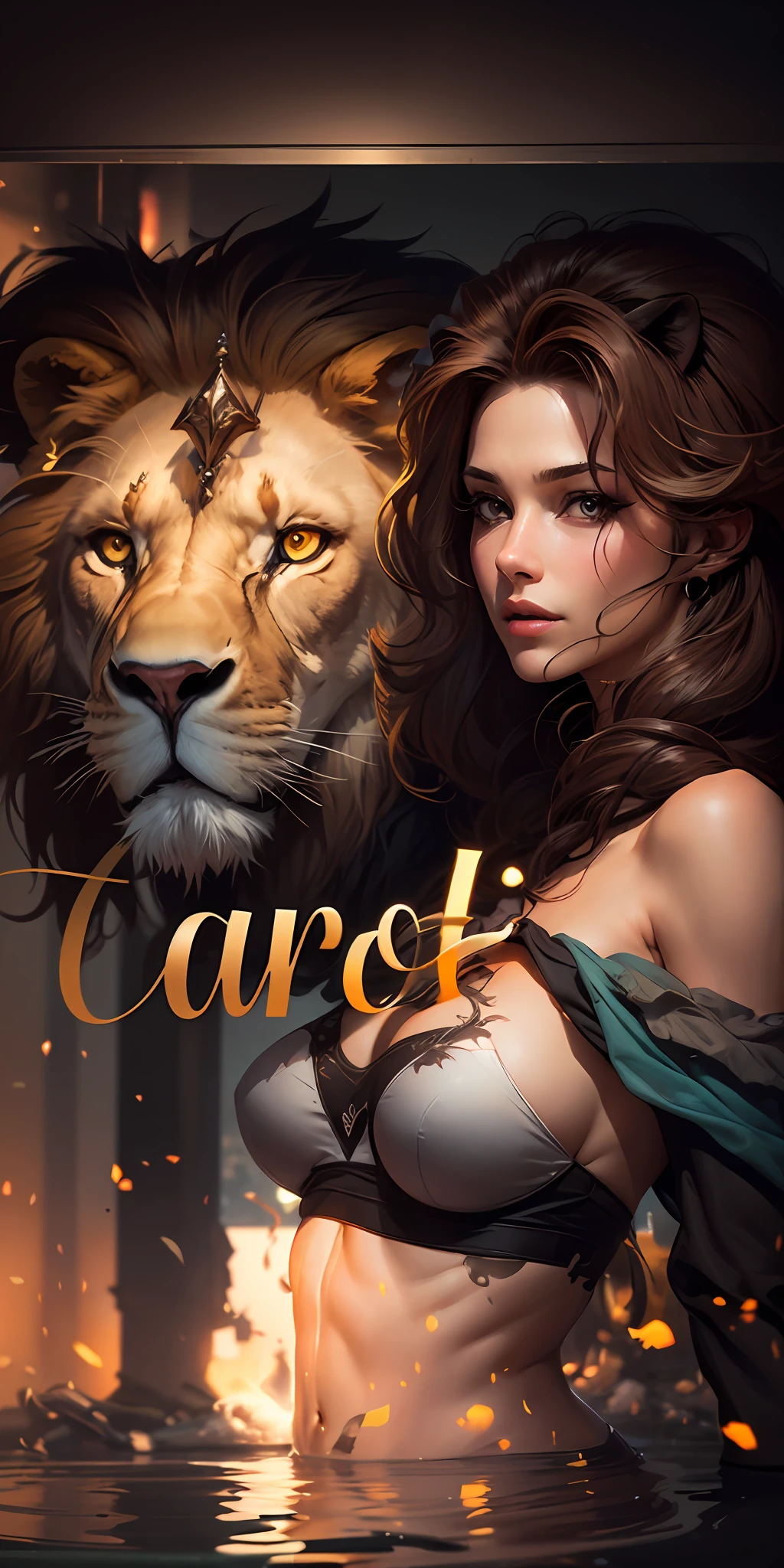 ((Ultra resolution 8K)), Hermosa mujer,The most beautiful, hermosa figura, hermoso cuerpo, Lion by your side, hermosa obra de arte