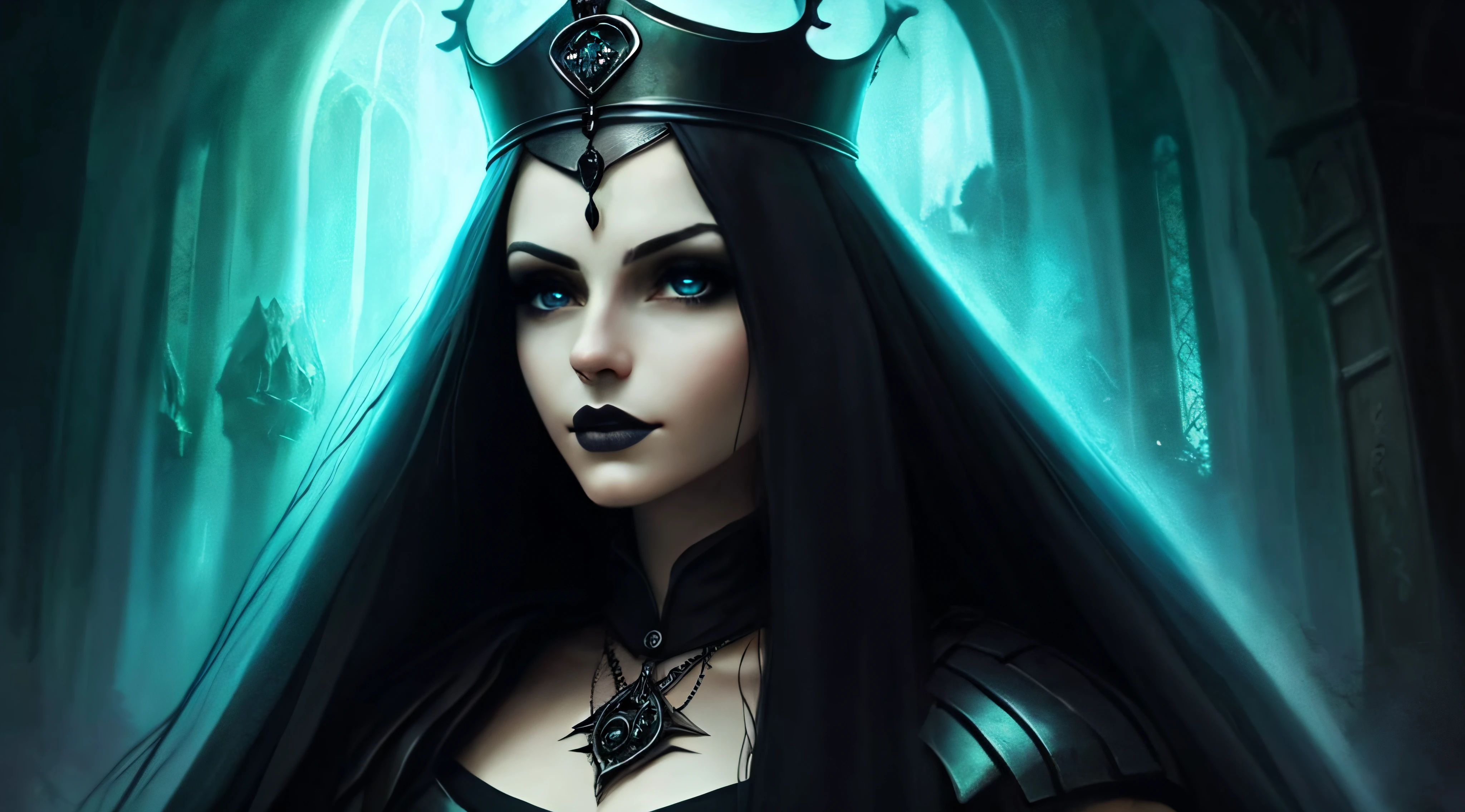 a close up of a woman wearing a crown and a black dress, dark fantasy style art, fantasy art style, a beautiful fantasy empress, epic fantasy art style hd, ((a beautiful fantasy empress)), epic fantasy art style, gothic princess portrait, gothic fantasy art, digital 2d fantasy art, beautiful and elegant