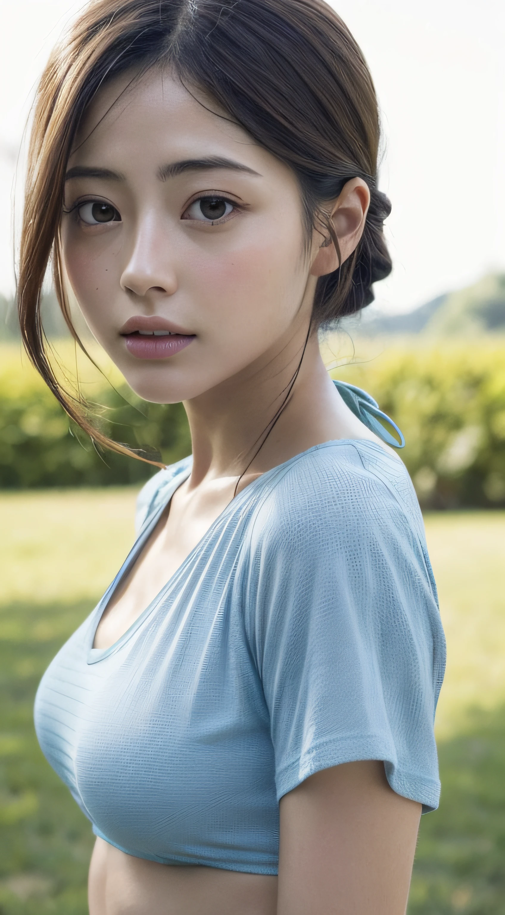 doress、(Photorealsitic:1.4)、(hyper realisitic:1.4)、(realisitic:1.3)、(Smooth lighting:1.05)、(Improved lighting quality in movies:0.9)、32K、1girl in、20 years girl、Realistic lighting、Back lighting、Facial light、raytrace、(brightened light:1.2)、(enhanced quality:1.4)、(Top quality real texture skins:1.4)、finely eye、finerly detailed face、Fine quality eye、(Tired, sleepy and satisfied:0.0)、 close up of face、tshirts、(enhance body line mood:1.1)、(Increase the beauty of skin texture:1.1)、((Satomi Ishihara))、The bikini、