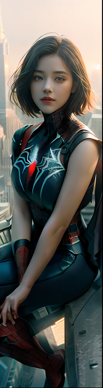 (1girl:1.3), solo, ((very detailed face)))), ((very detailed eyes and face))), beautiful detail eyes, body parts__, official art, unified 8k wallpaper, super detailed, beautiful and beautiful, beautiful, masterpiece, best quality, original, masterpiece, super fine photo, best quality, super high resolution, realistic realism, sunlight, full body portrait, amazing beauty, dynamic pose, delicate face, big breast, vibrant eyes, (from the front), she is wearing a Spider-Man suit, red and black color scheme, spider, very detailed city roof background, rooftop, overlooking the city, detailed face, detailed complex busy background, messy, gorgeous, milky white, highly detailed skin, realistic skin details, visible pores, clear focus, volumetric fog, 8k uhd, DSLR, high quality, film grain, fair skin, photo realism, lomography, futuristic dystopian giant metropolis, translucent