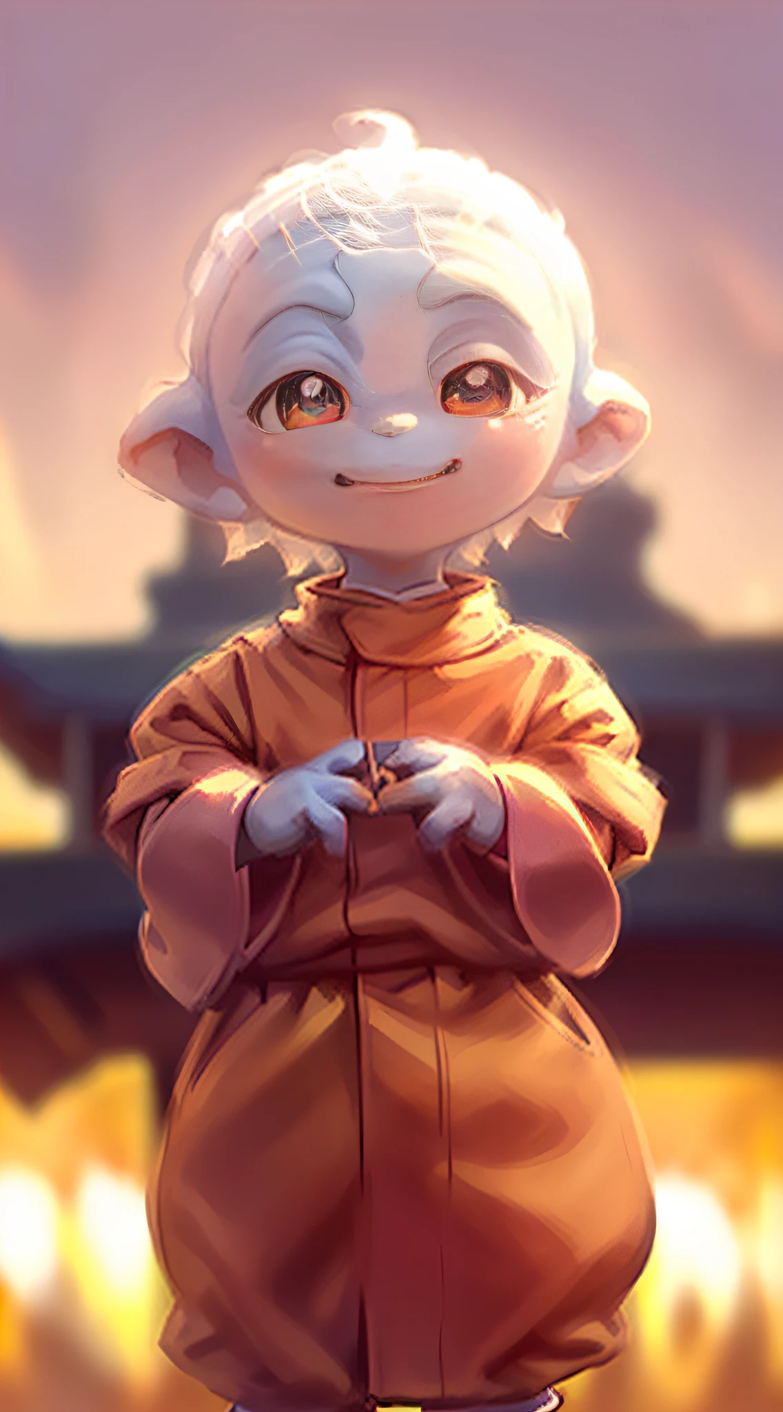 Close-up of a cartoon character dressed in a monk's costume, Cute cartoon character, Wallpaper phone, avatar aang, lovely digital painting, he is greeting you warmly, Wallpaper phone, beautiful avatar picture, aang, screensaver, monk, adorable digital art, cute character, monk clothes, Cute cartoon, author：Daliush Shokov, monk, Wallpapers