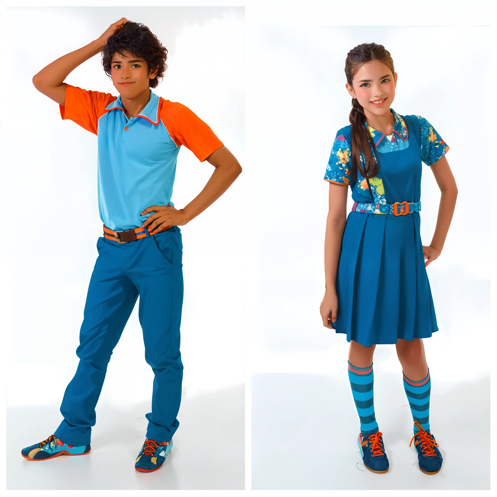 duas fotos de uma menina e um menino em roupas combinando, mirtilo e branco e martelo, azul!! com detalhes em rosa, uniformes coloridos, azul e rosa, Cores rosa e azul, Rosa azul, colorido em azul roial e rosa, Directed by: Juan O'Gorman, rosa e azul, por Ingrida Juniper, colorido em azul roial e fucsia, azul escuro + rosa escuro