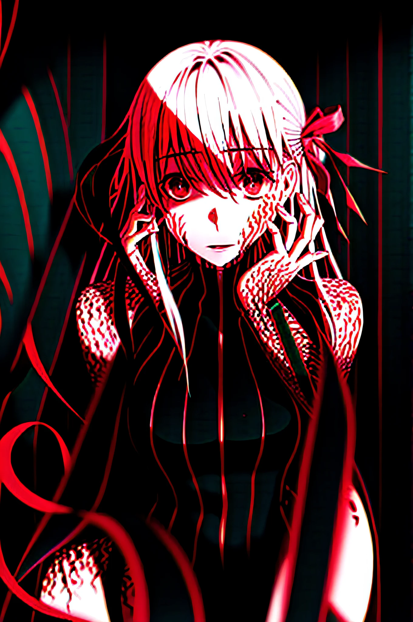 prey,lusting,Funk,grieves,The expression is desperate,Red is intertwined with black,scarlet,Abyss