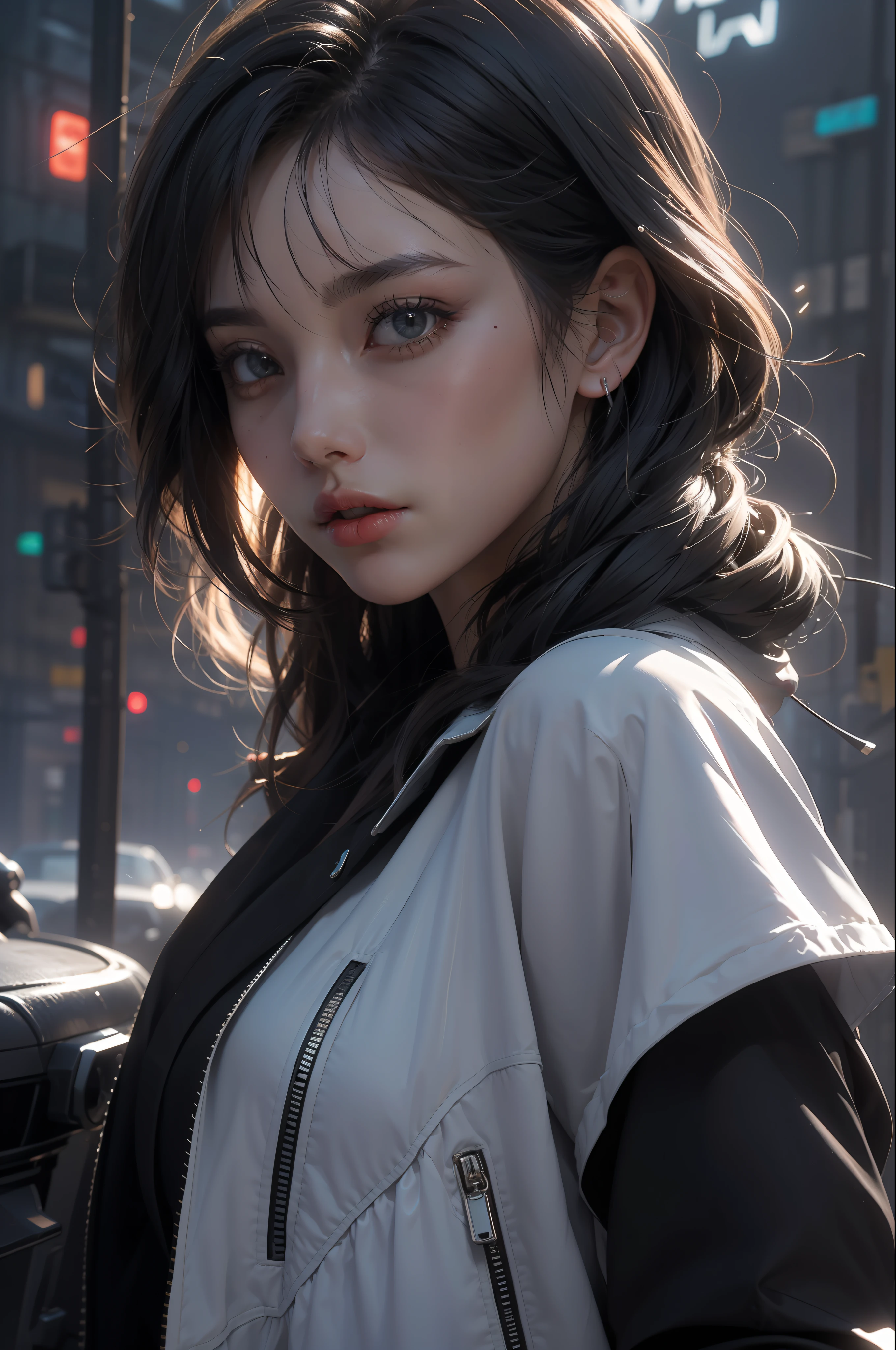 Unity 8k壁纸,((best qualtiy)), ((tmasterpiece)), (the detail:1.4), 3D, A beautiful cyberpunk female image,hdr(HighDynamicRange),Ray traching,NVIDIA RTX,Hyper-Resolution,Unreal 5,Subsurface scattering、PBR Texture、post-proces、Anisotropy Filtering、depth of fields、maximum definition and sharpness、Many-Layer Textures、Albedo e mapas Speculares、Surface coloring、Accurate simulation of light-material interactions、perfectly proportions、rendering by octane、Two-colored light、largeaperture、Low ISO、White balance、the rule of thirds、8K raw data、(Pat the upper body,closeup of face,Side face,The accessories are gorgeous)