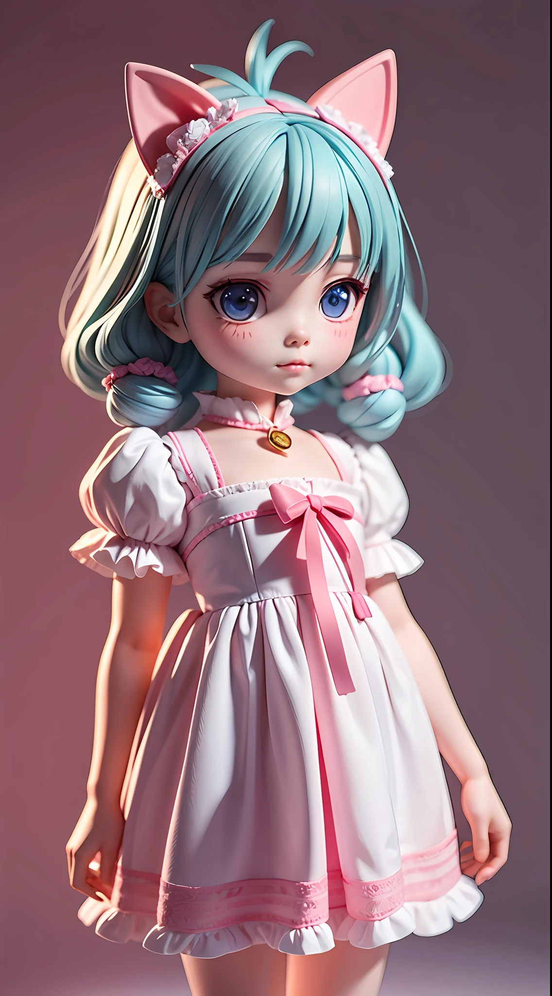 high high quality，tmasterpiece，tmasterpiece，Delicate facial features，Delicate hair，Delicate eyes，Delicate colored hair，4k画质，Brilliant light and shadow，Delphine girl，Pink loli，Ancient Vitz artwork in the style of spherical joint doll，render of april，dollfie dream，Cat Doll Plays，Cute handmaid dress，toy bear，Pink icon，Guvez style，dollpunk，（Delicate facial portrayal）（Fine hair portrayal）（highest  quality）（Master masterpieces）（High degree of completion）（bust）（a sense of atmosphere）