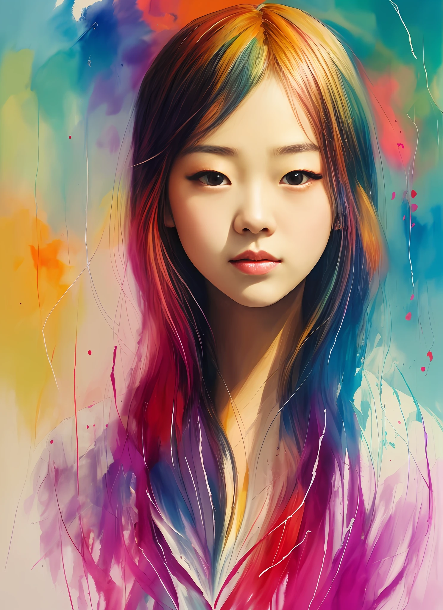 A painting by MSE, A Chinese Girl by Agnes Cecile,Luminous design,pastelcolor,Ink drops,Autumn lights