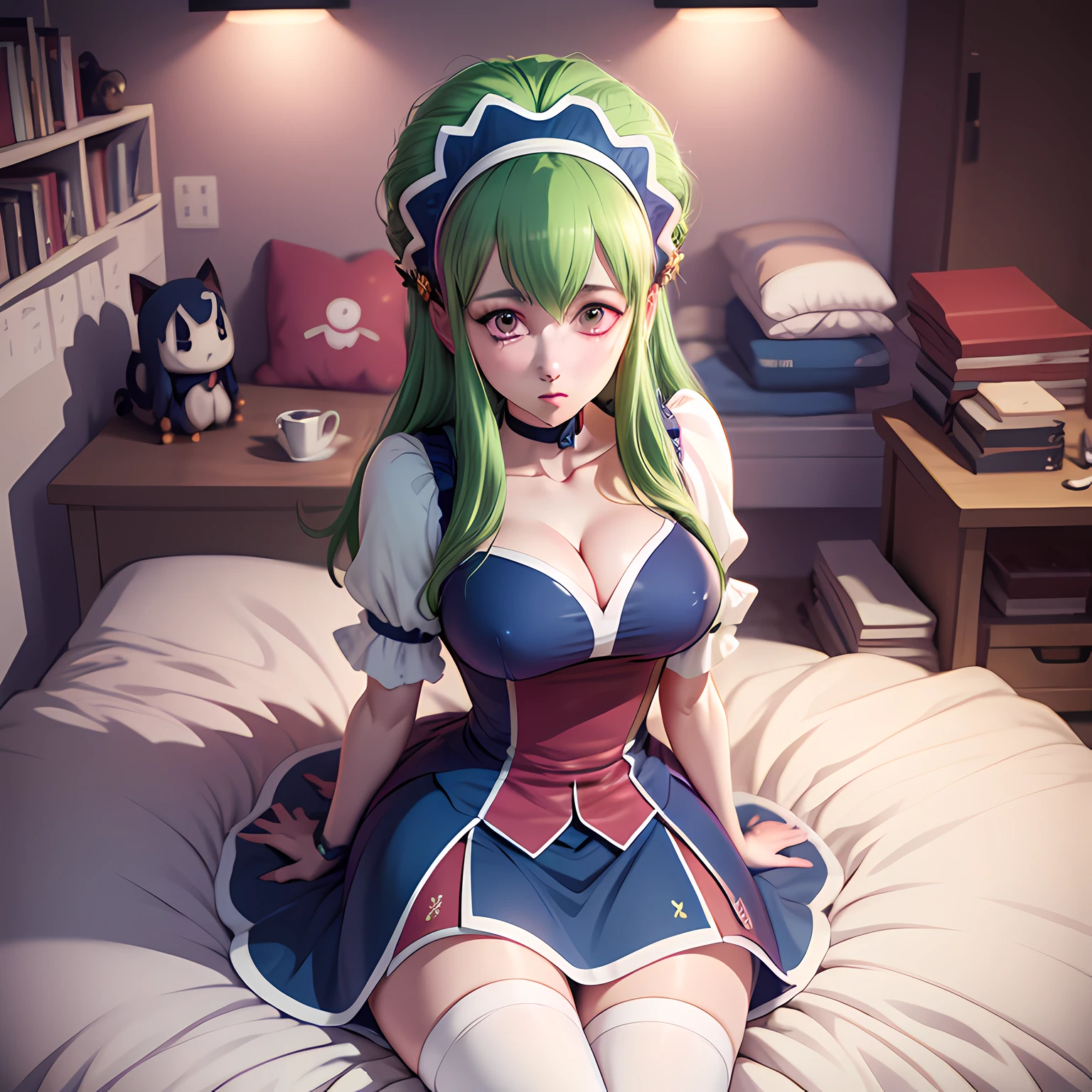 anime com cabelo verde e vestido azul deitado em uma cama, Mariandale, meninaro anime, anime moe artstyle, Melhor Anime 4K Konachan Wallpaper, Pixiv 3dcg |, ( ( ( anime ) ) ), Konachan, estilo anime ecchi, na empresa Pixiv, 2 d anime, Pixiv, Kemono, Monógono